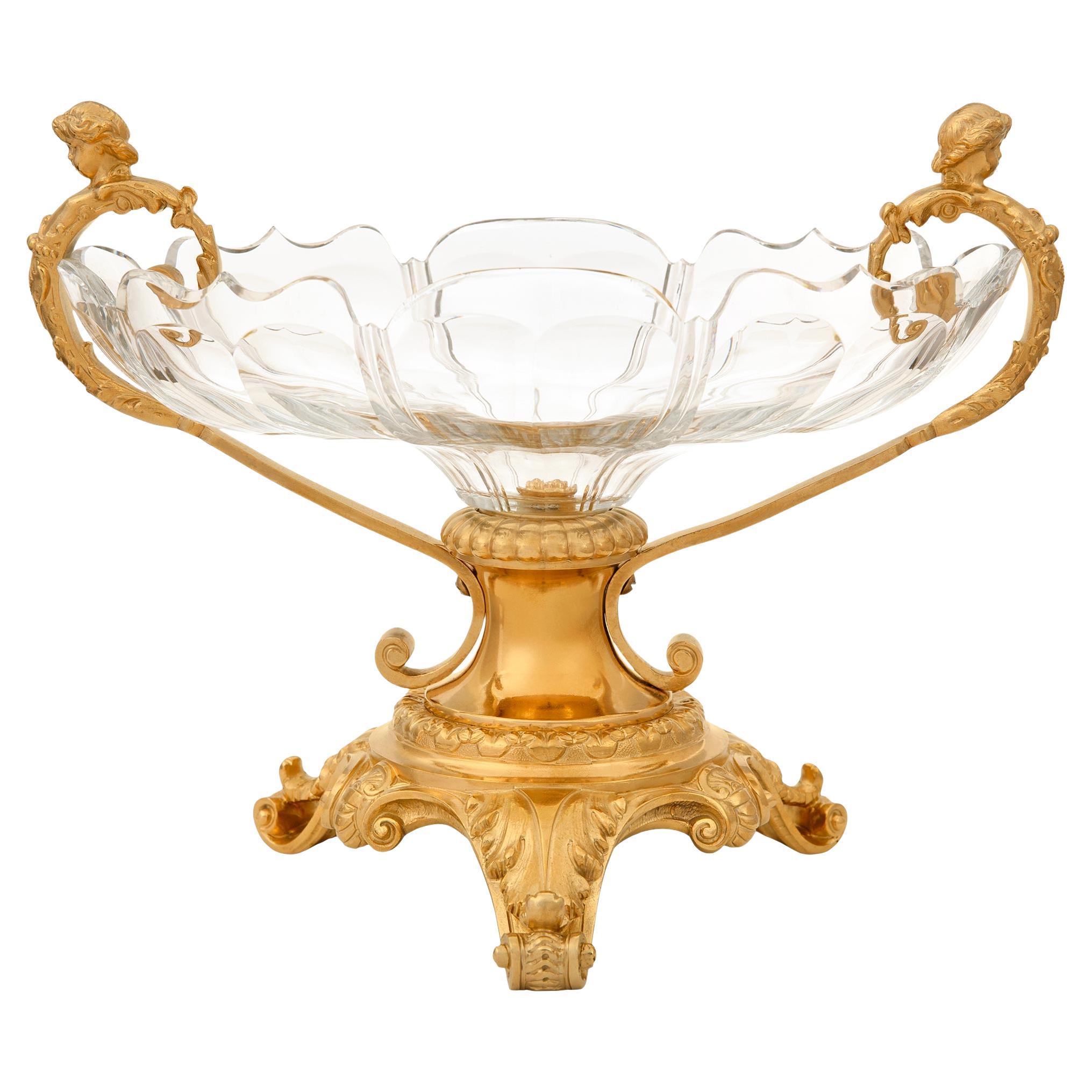 French 19th century Louis XV st. Ormolu and Baccarat Crystal centerpiece