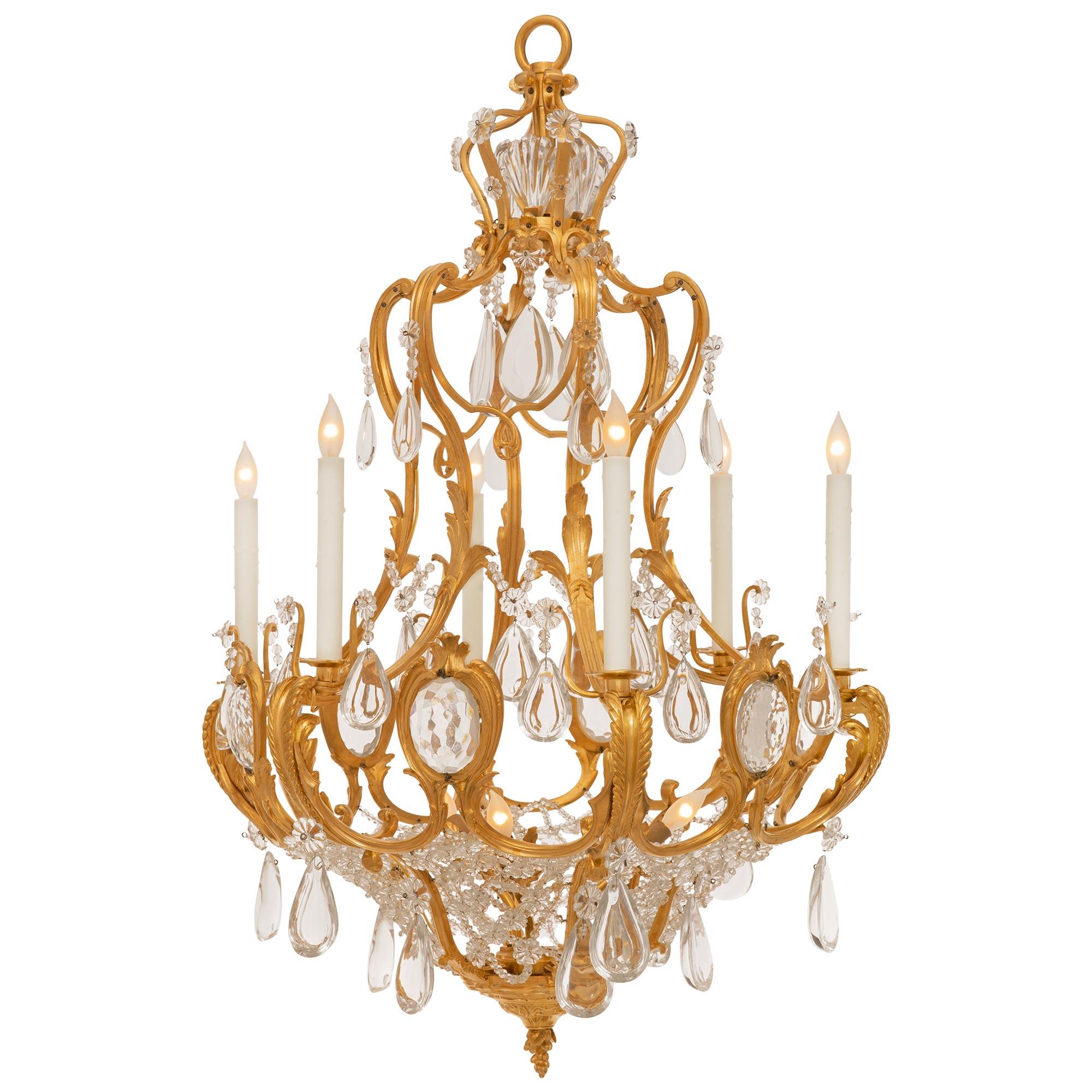 French 19th Century Louis XV St. Ormolu And Baccarat Crystal Chandelier In Good Condition For Sale In West Palm Beach, FL