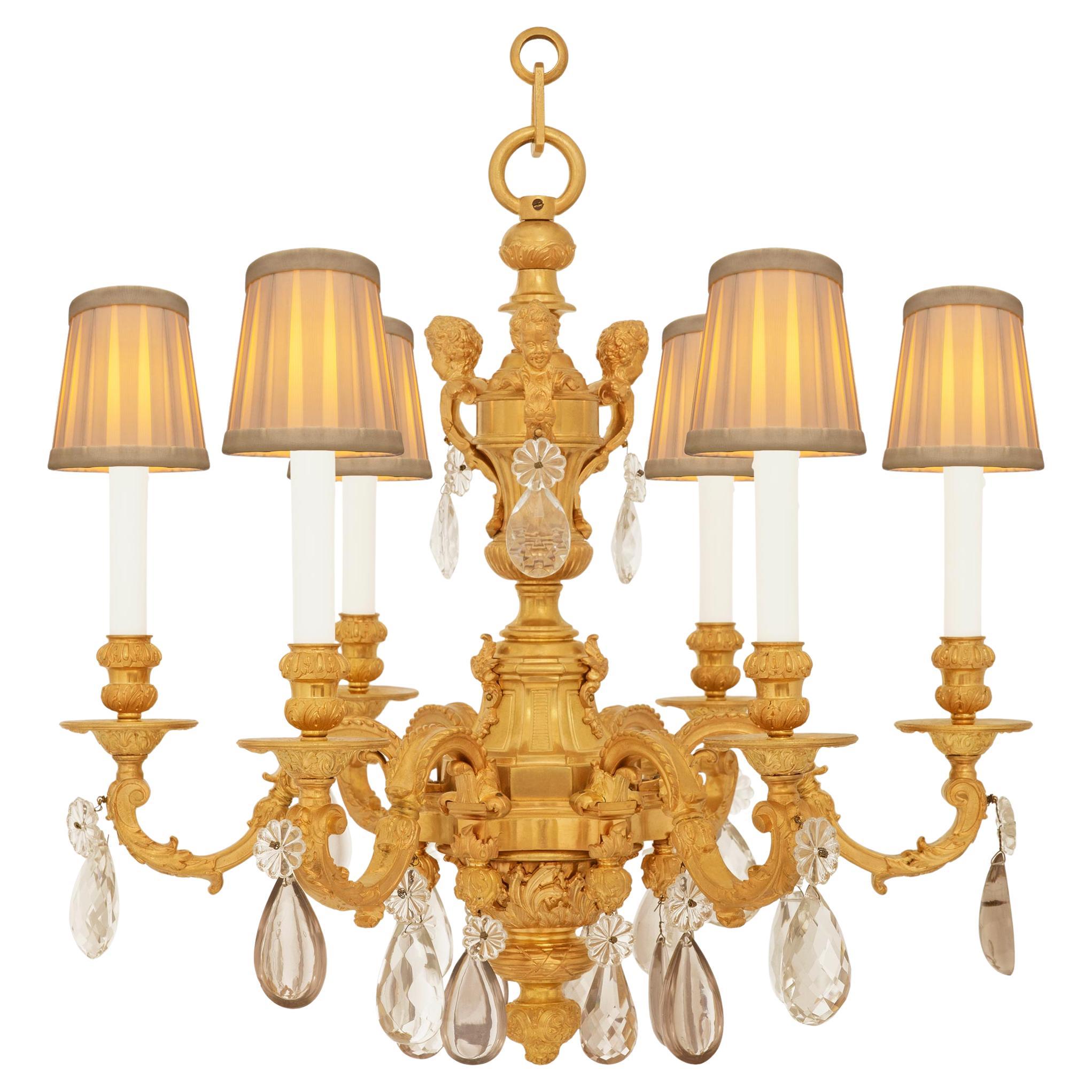 French 19th century Louis XV st. Ormolu and Baccarat Crystal chandelier