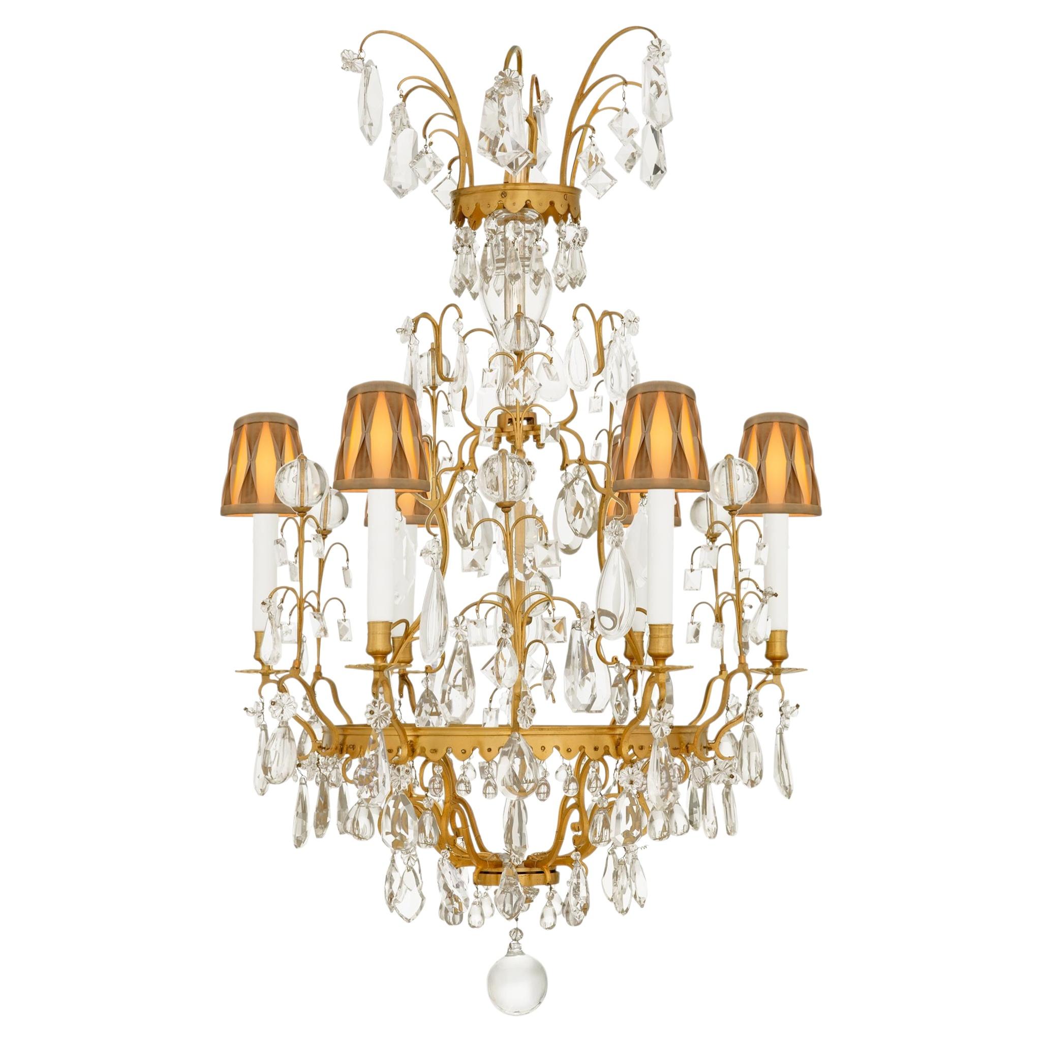 French 19th century Louis XV st. Ormolu and Baccarat Crystal chandelier