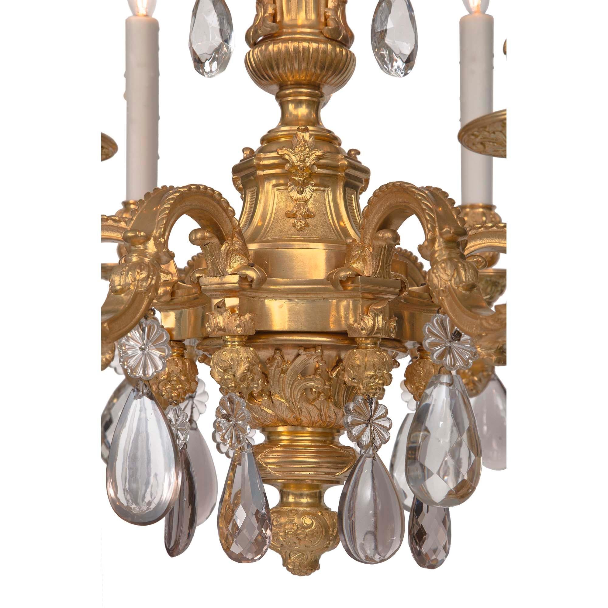 French 19th Century Louis XV St. Ormolu and Baccarat Crystal Six Arm Chandelier In Good Condition For Sale In West Palm Beach, FL