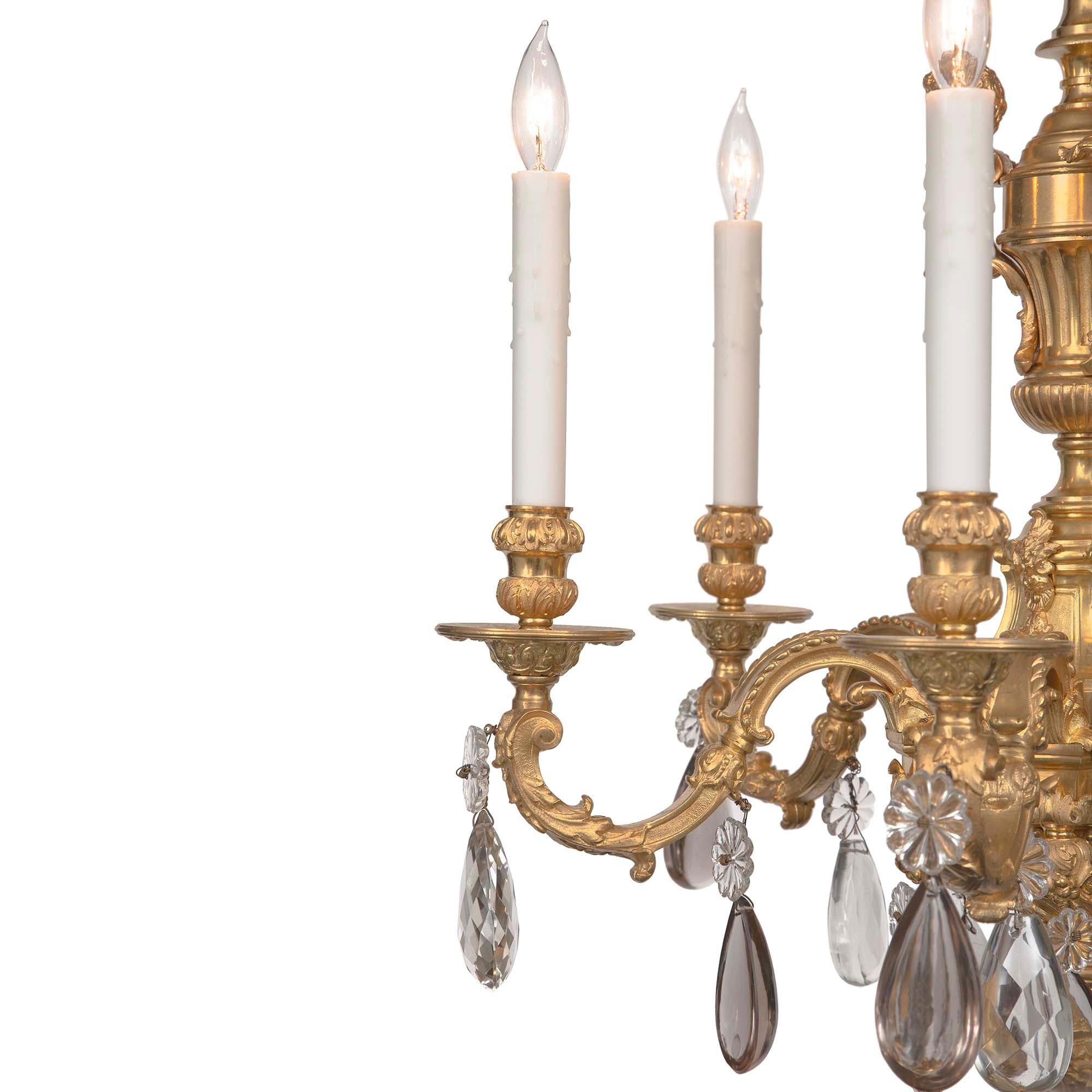 French 19th Century Louis XV St. Ormolu and Baccarat Crystal Six Arm Chandelier For Sale 1