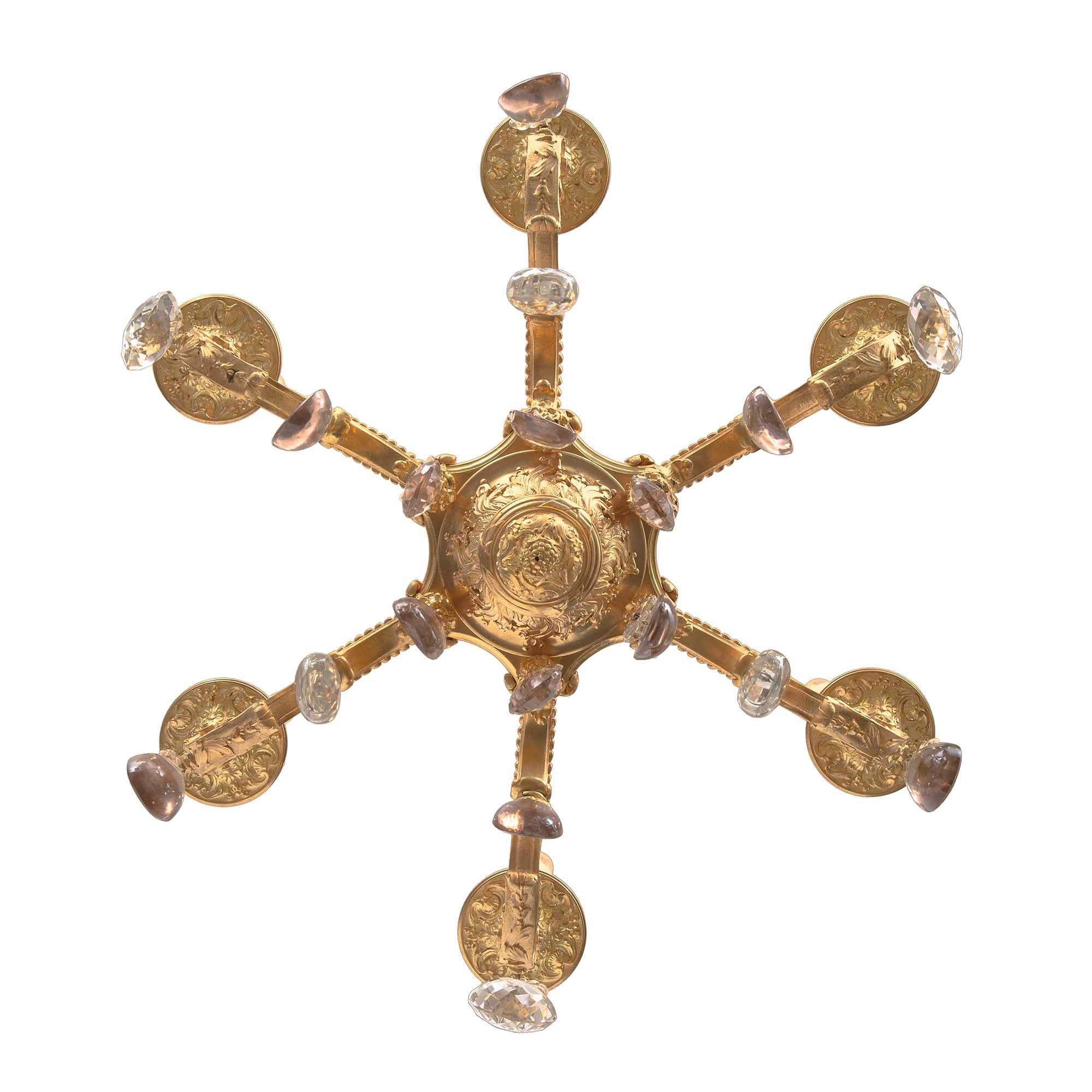 French 19th Century Louis XV St. Ormolu and Baccarat Crystal Six Arm Chandelier For Sale 2