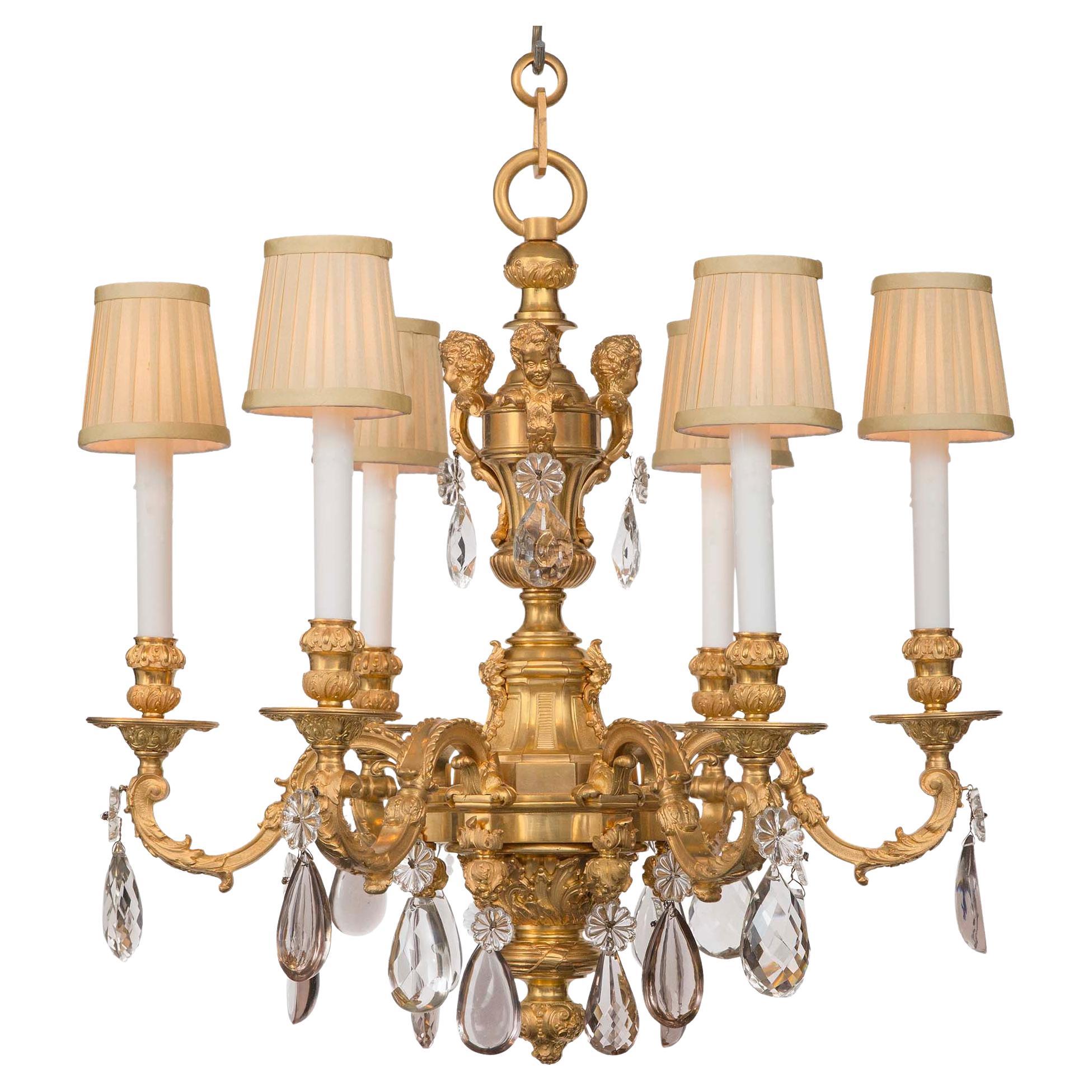 French 19th Century Louis XV St. Ormolu and Baccarat Crystal Six Arm Chandelier For Sale