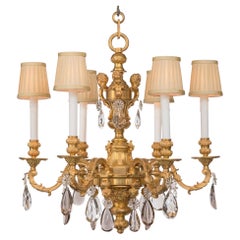 French 19th Century Louis XV St. Ormolu and Baccarat Crystal Six Arm Chandelier