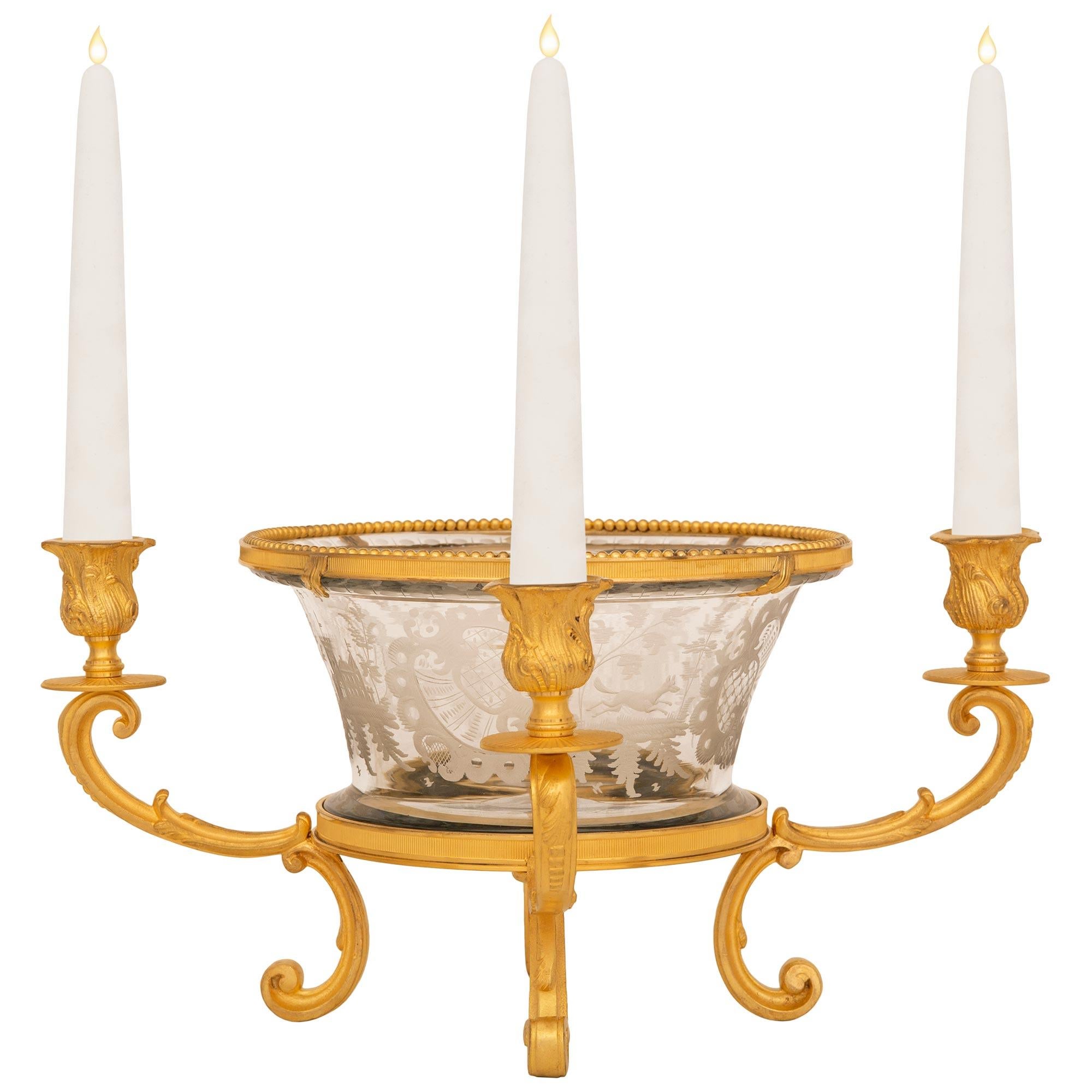 French 19th Century Louis XV St. Ormolu And Etched Glass Centerpiece In Good Condition For Sale In West Palm Beach, FL