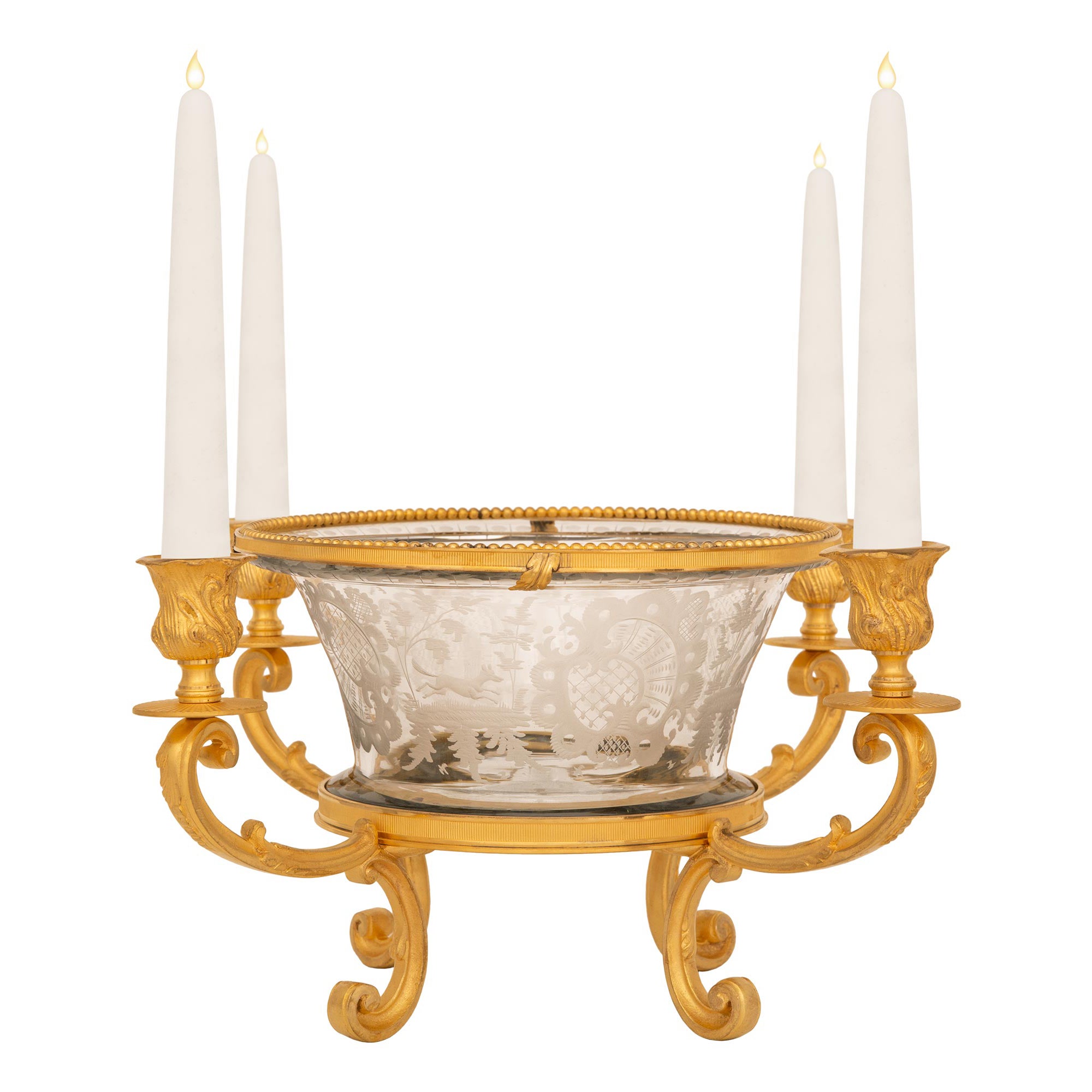 French 19th Century Louis XV St. Ormolu And Etched Glass Centerpiece