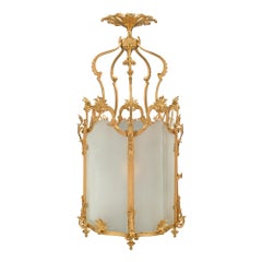 French 19th Century Louis XV St. Ormolu and Frosted Glass Pentagonal Lantern