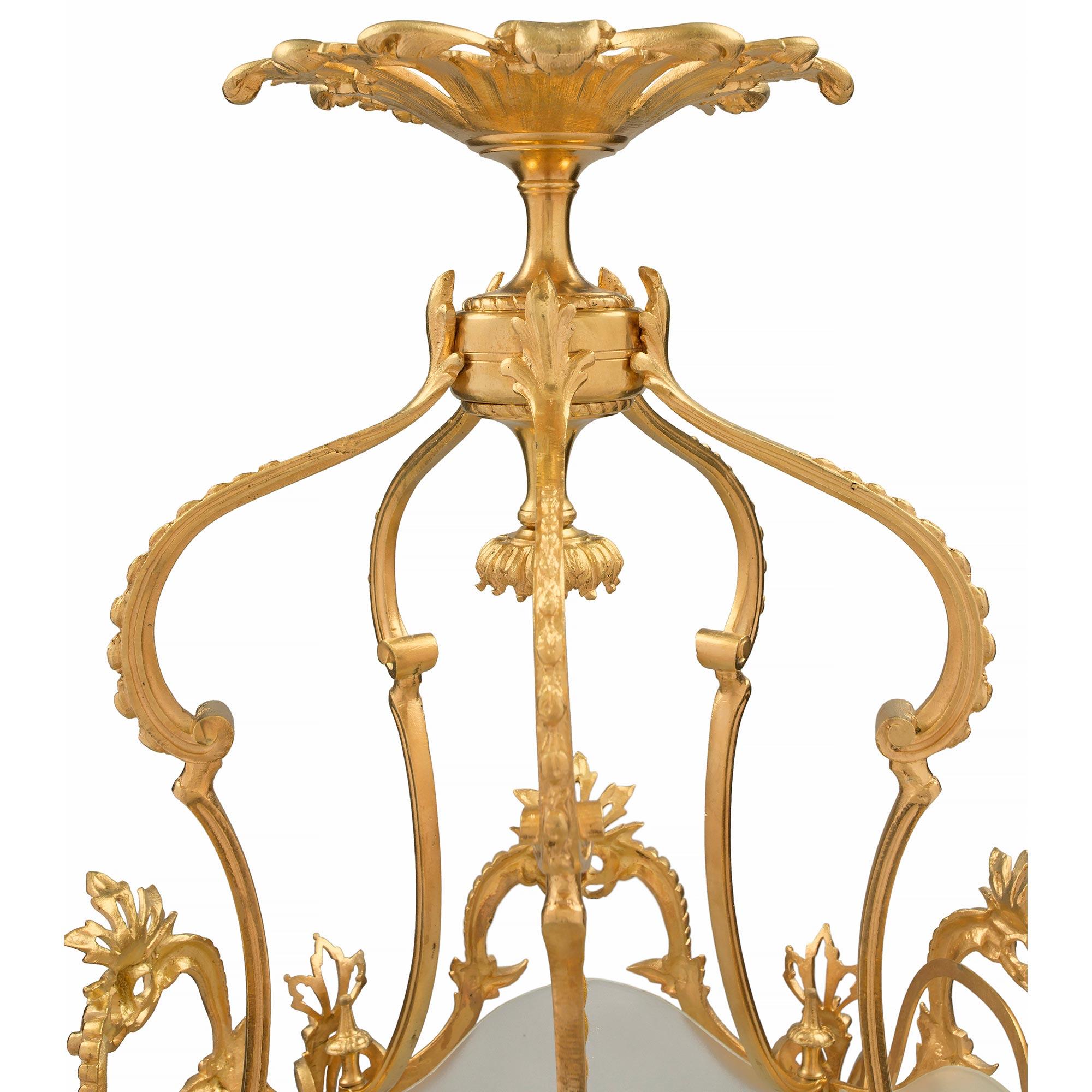 French 19th Century Louis XV St. Ormolu and Frosted Glass Pentagonal Lantern For Sale 1