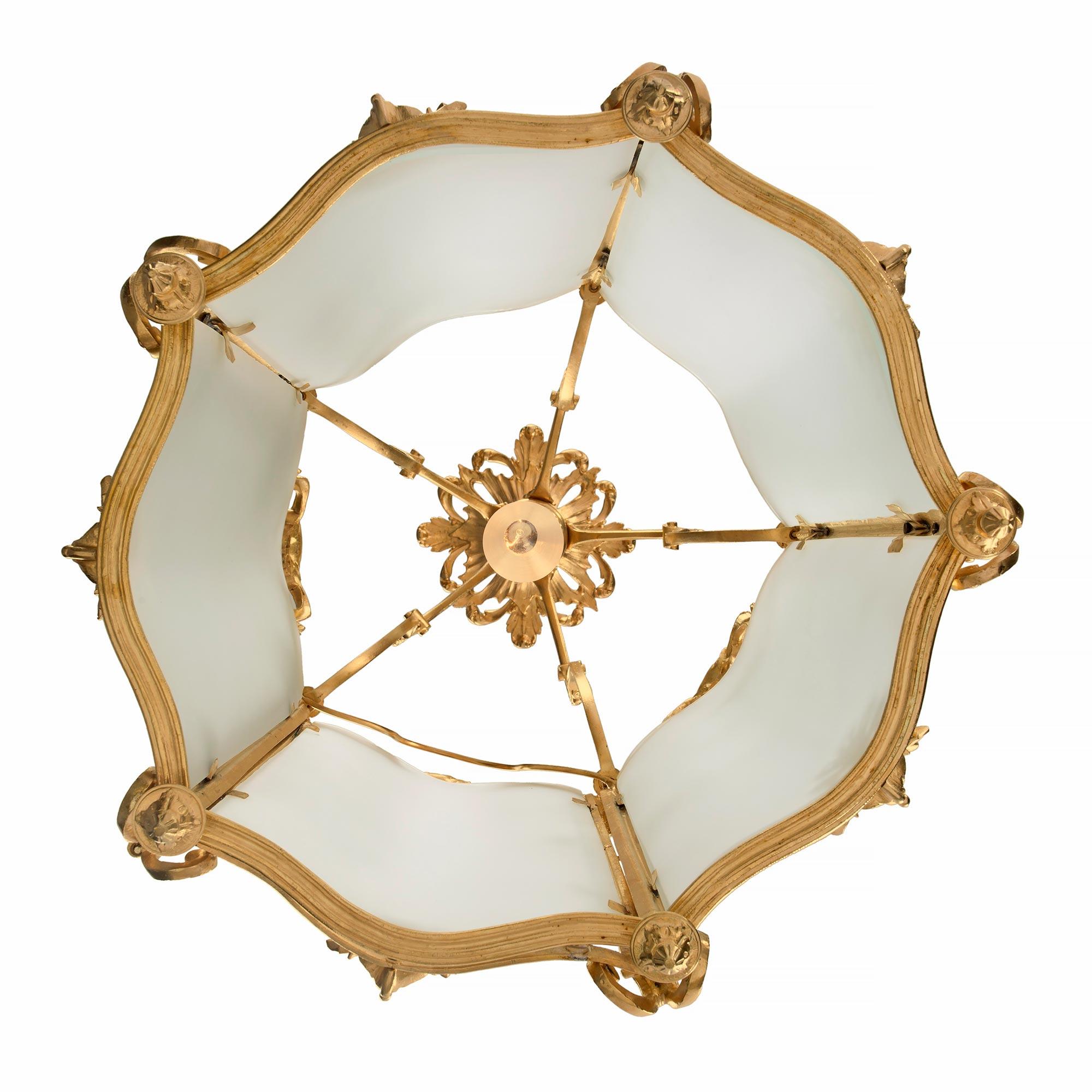 French 19th Century Louis XV St. Ormolu and Frosted Glass Pentagonal Lantern For Sale 5