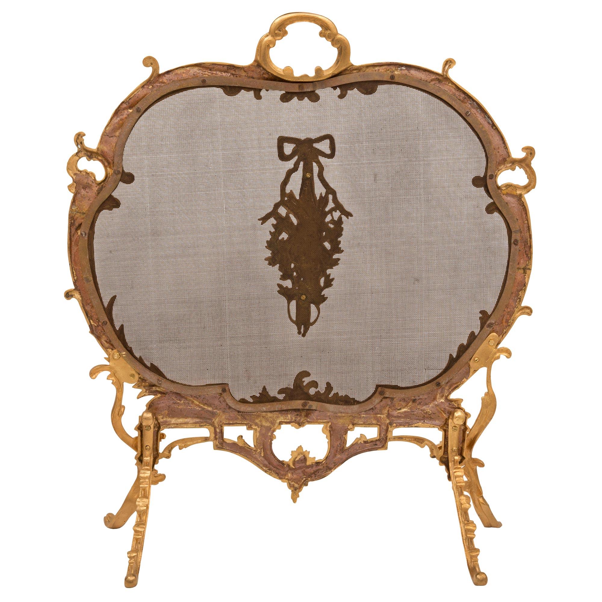 French 19th Century Louis XV St. Ormolu and Mesh Fire Screen For Sale 1