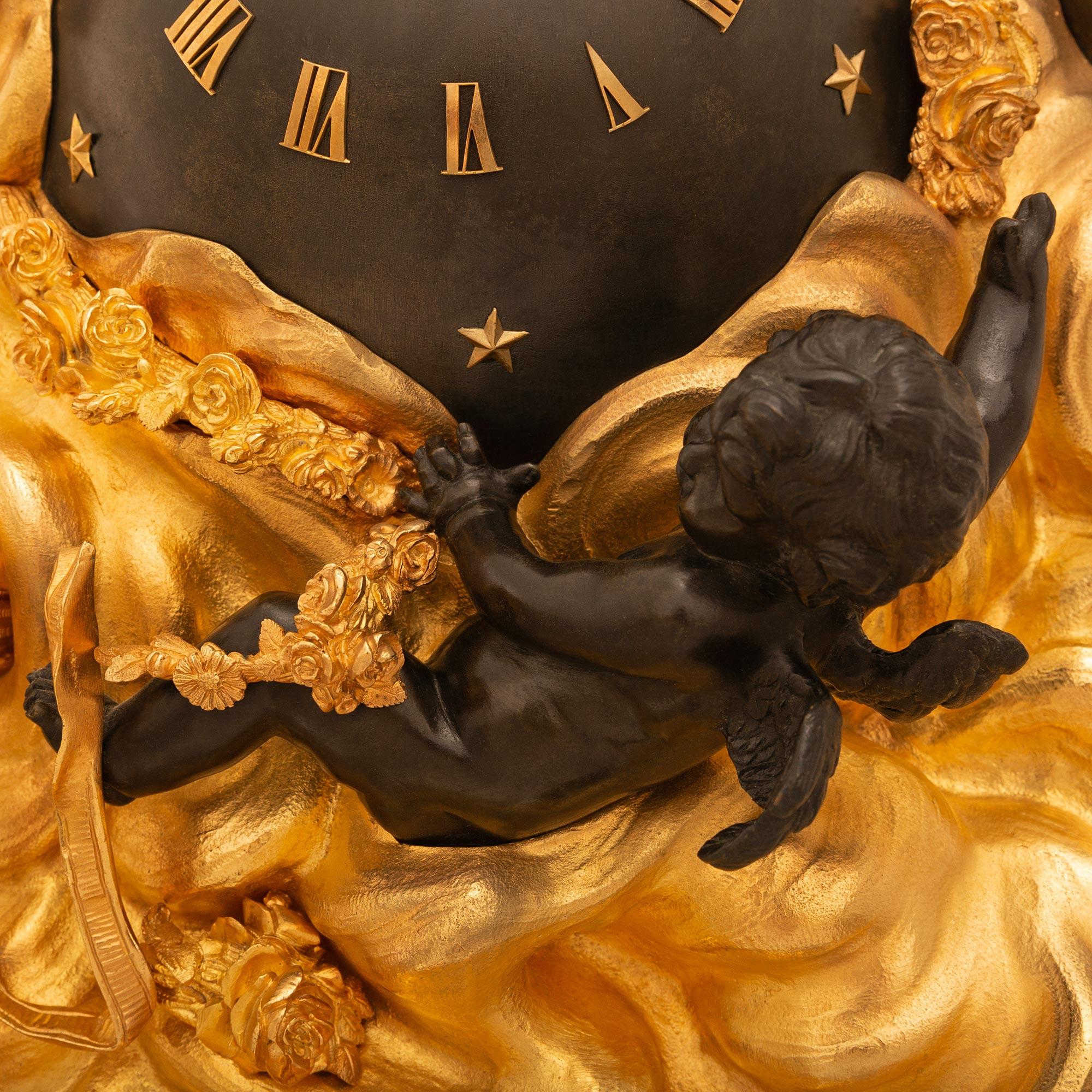 Französisch 19. Jahrhundert Louis XV St. Ormolu und patinierte Bronze Cartel Uhr im Angebot 1