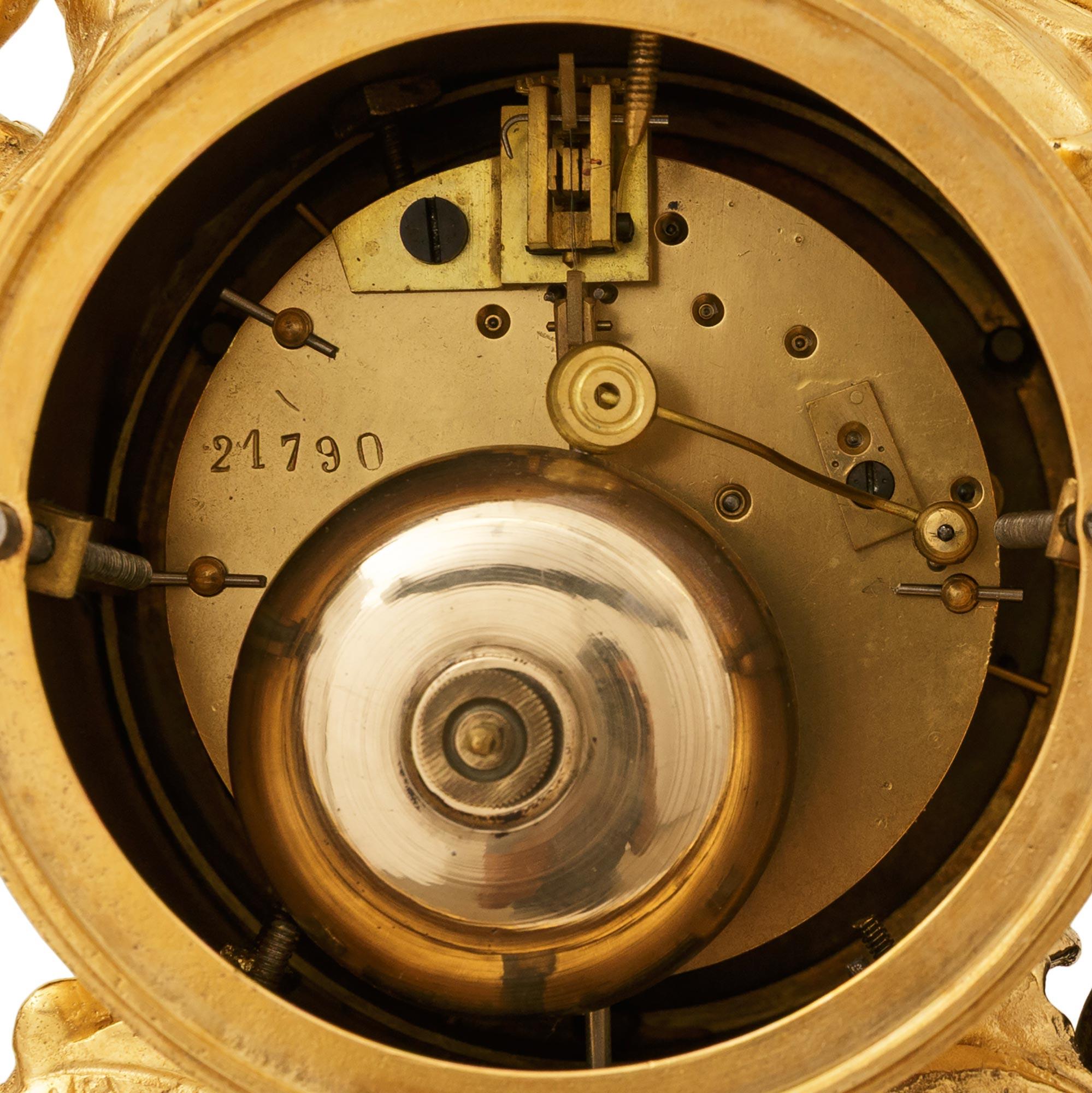 French 19th century Louis XV st. Ormolu and patinated Bronze clock For Sale 6