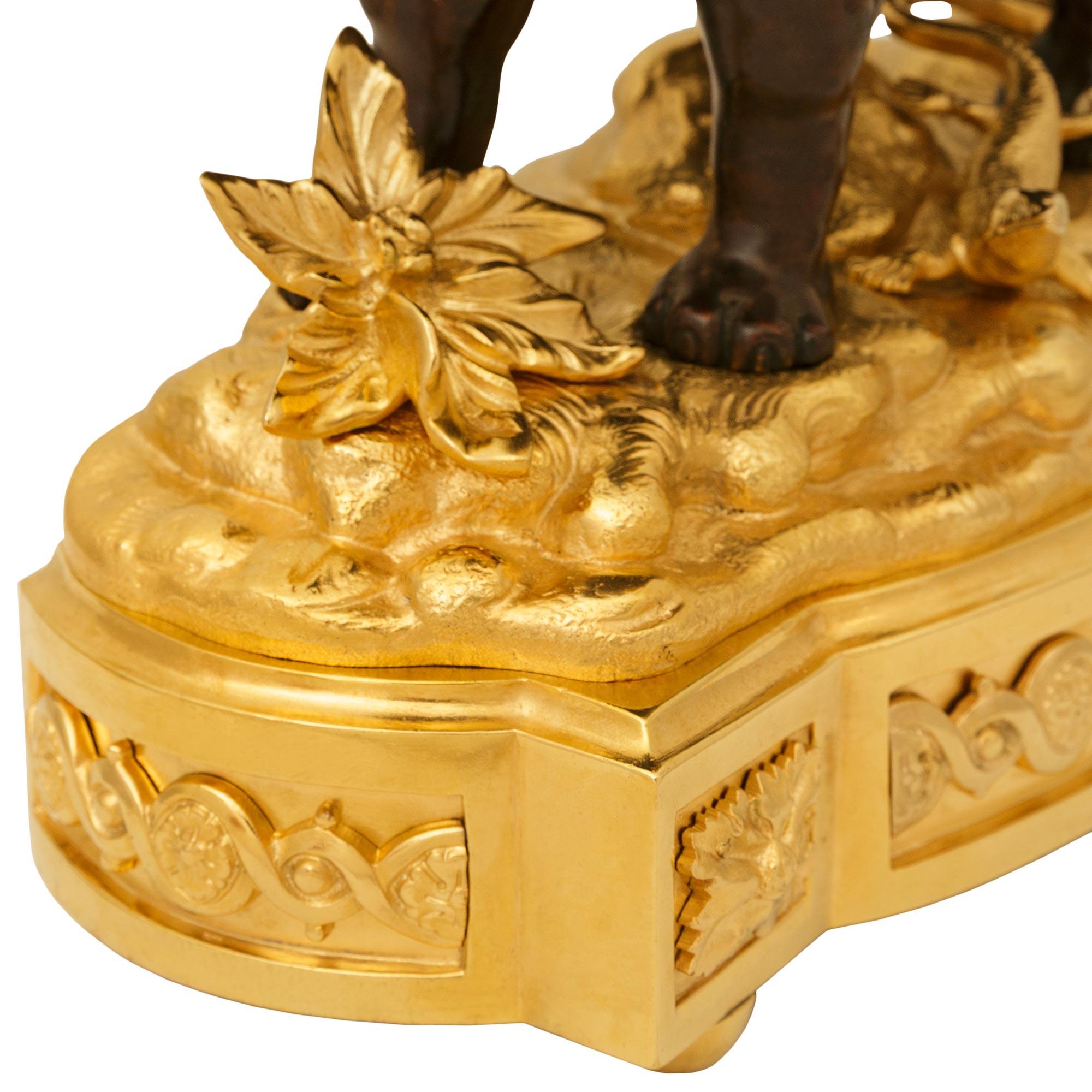 French 19th century Louis XV st. Ormolu and patinated Bronze clock For Sale 4