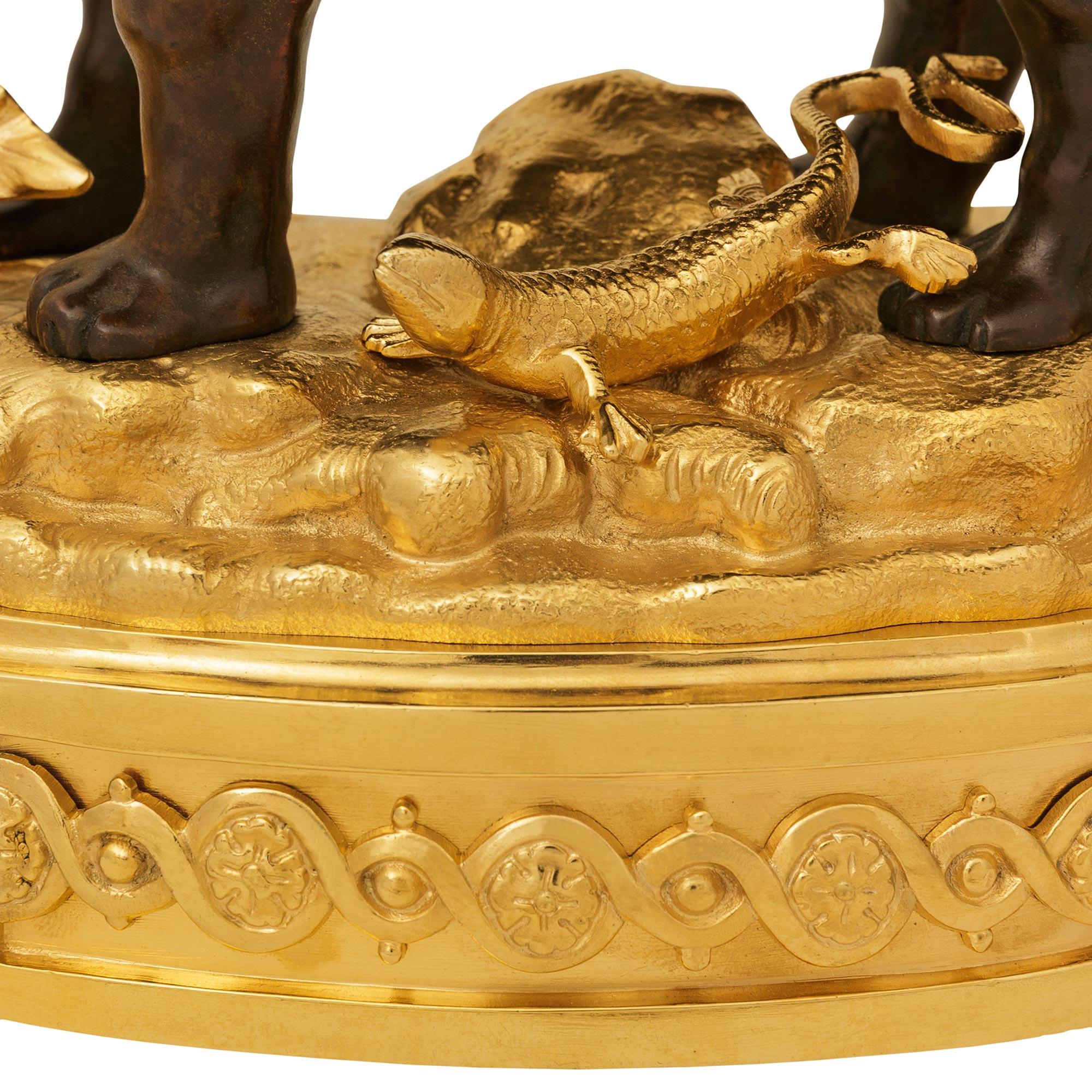 French 19th century Louis XV st. Ormolu and patinated Bronze clock For Sale 5