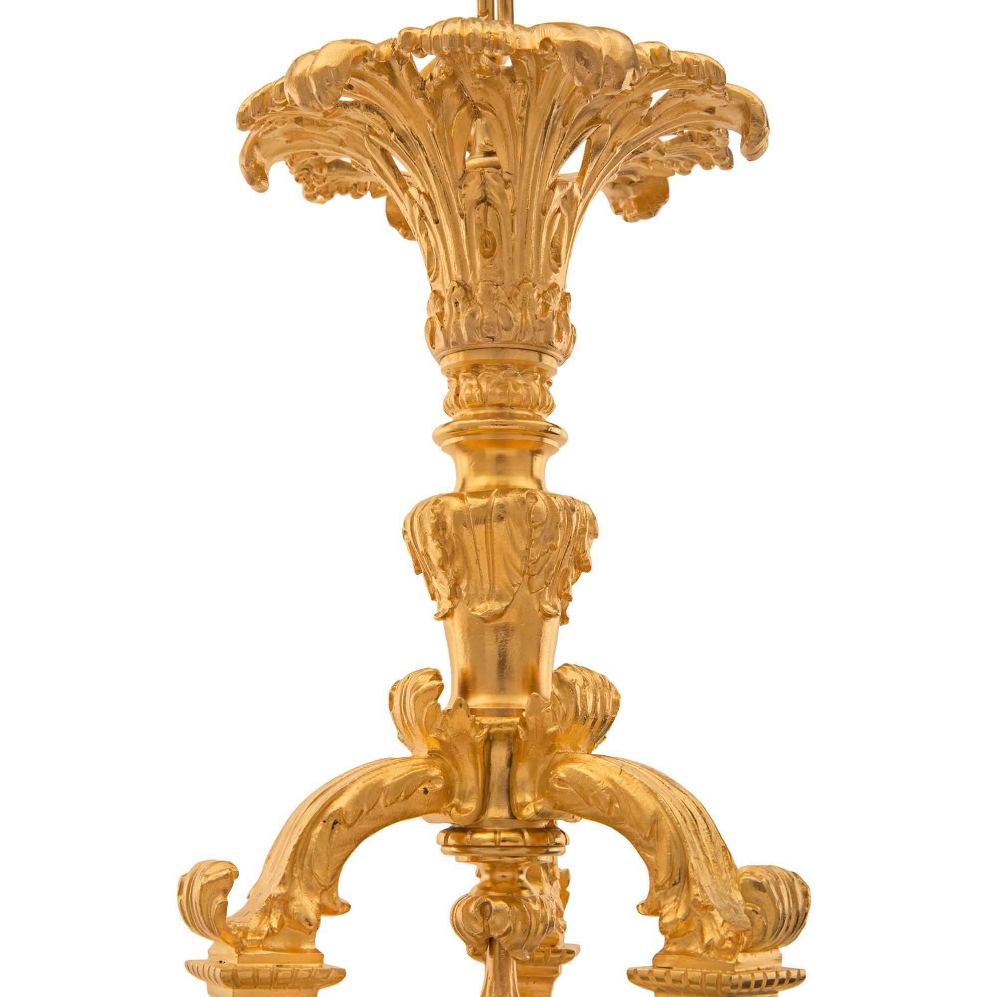 French 19th Century Louis XV St. Ormolu and Rouge Royale Marble Chandelier For Sale 2