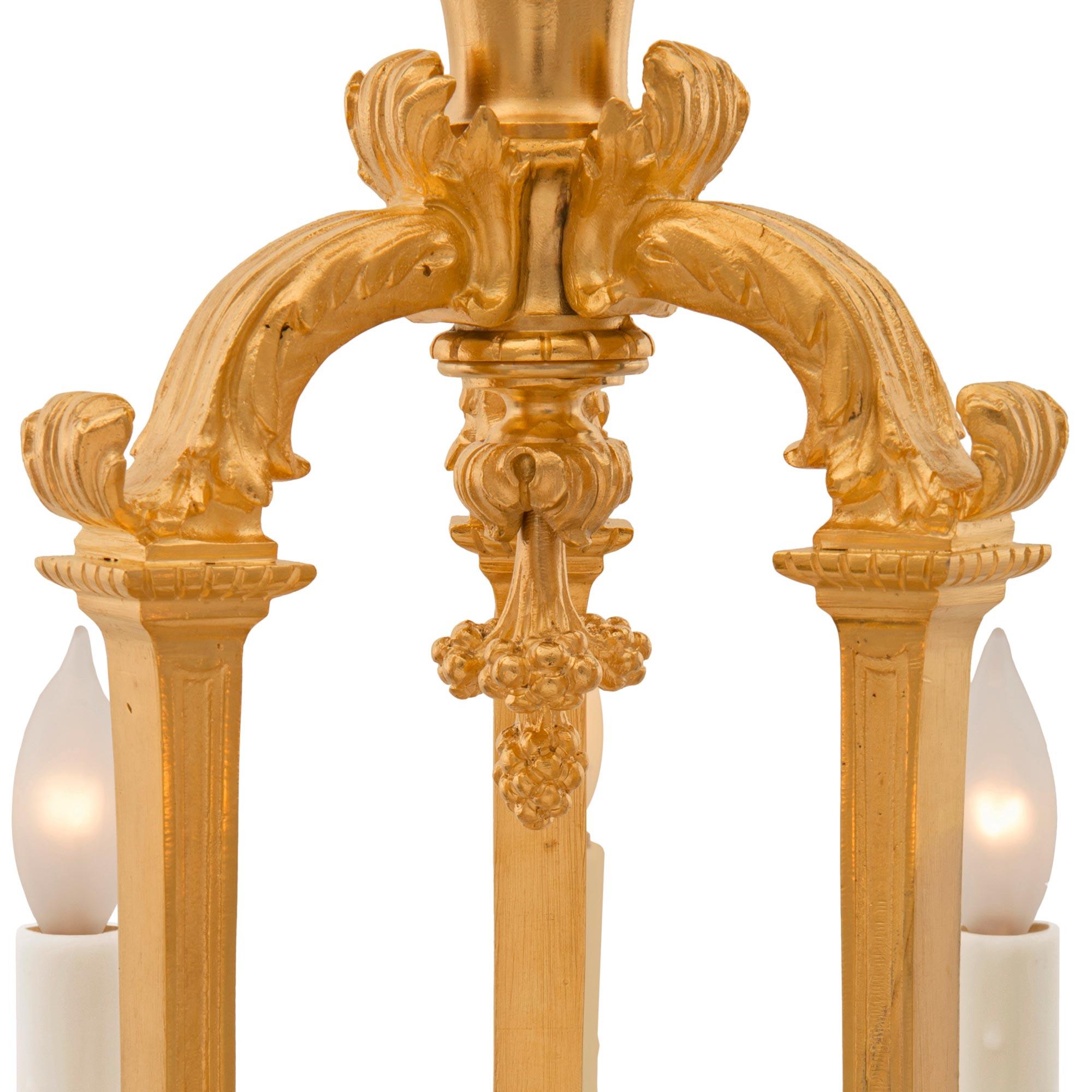 French 19th Century Louis XV St. Ormolu and Rouge Royale Marble Chandelier For Sale 3