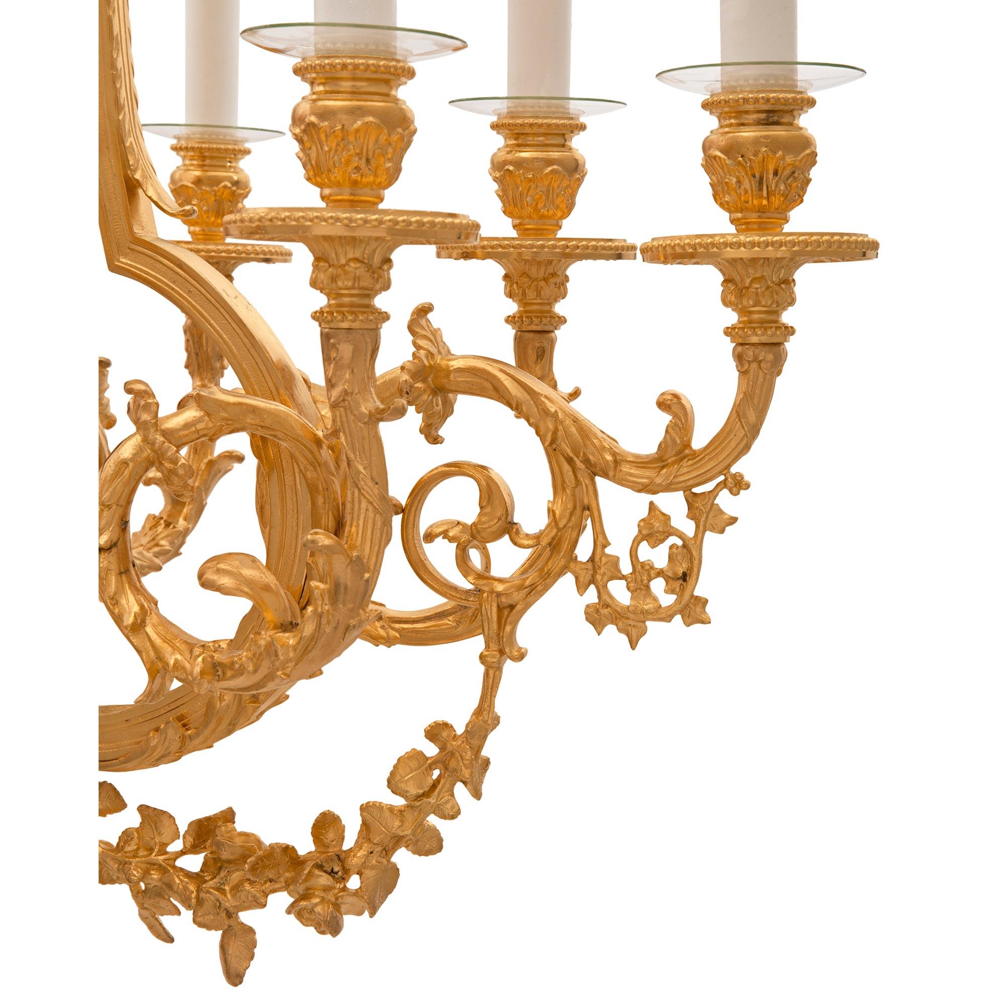 French 19th Century Louis XV St. Ormolu and Rouge Royale Marble Chandelier For Sale 5