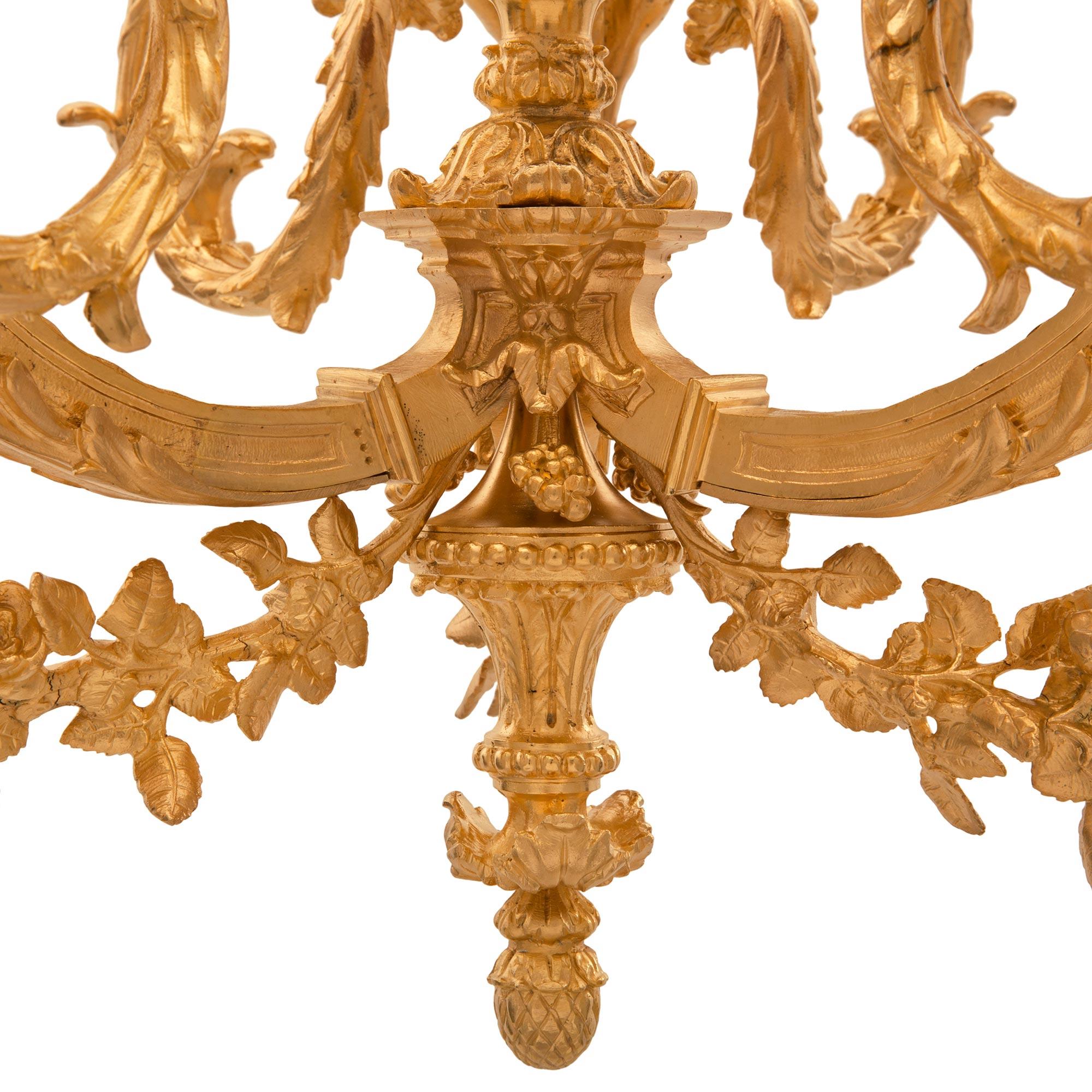 French 19th Century Louis XV St. Ormolu and Rouge Royale Marble Chandelier For Sale 6