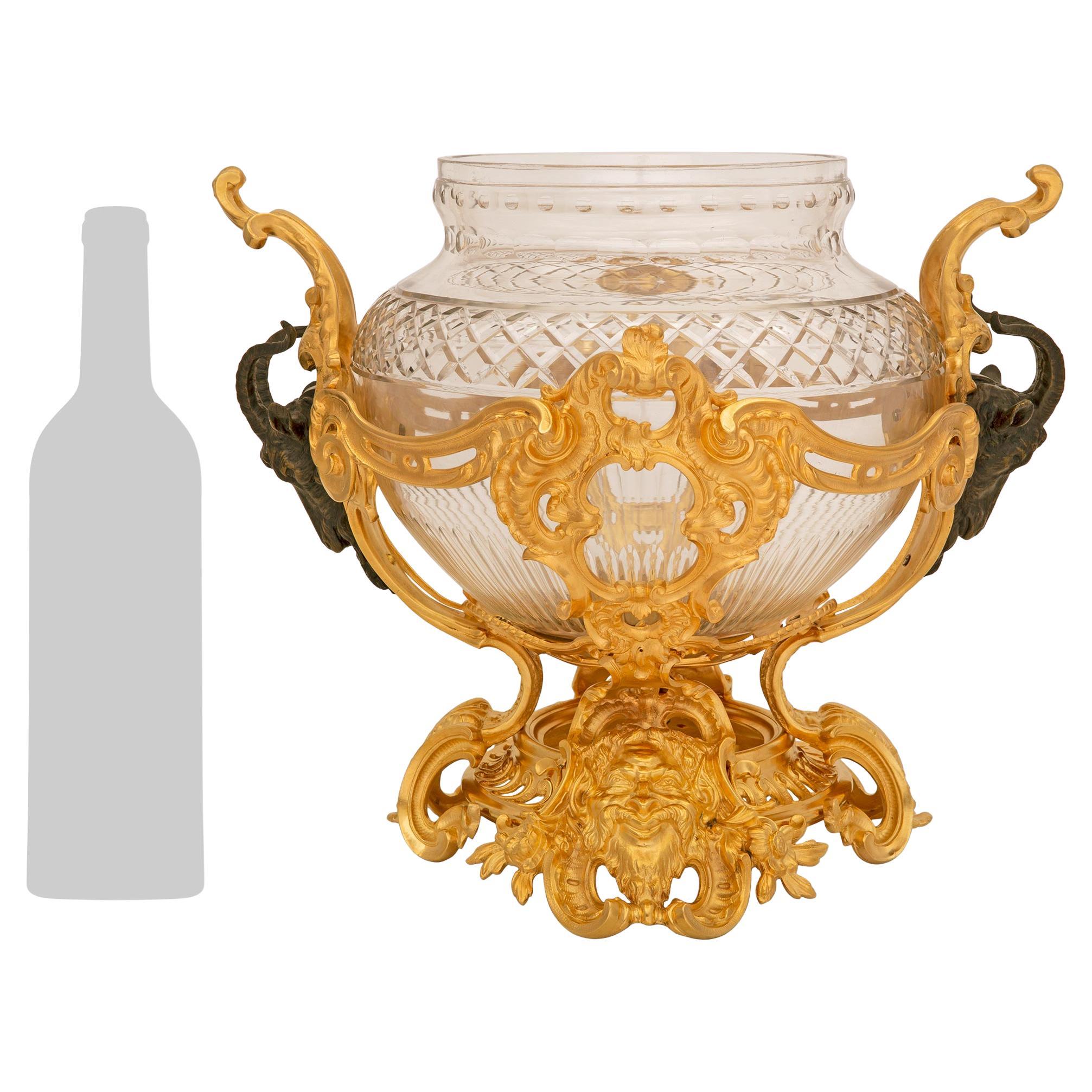 French 19th Century Louis XV St. Ormolu, Bronze and Baccarat Crystal Centerpiece For Sale