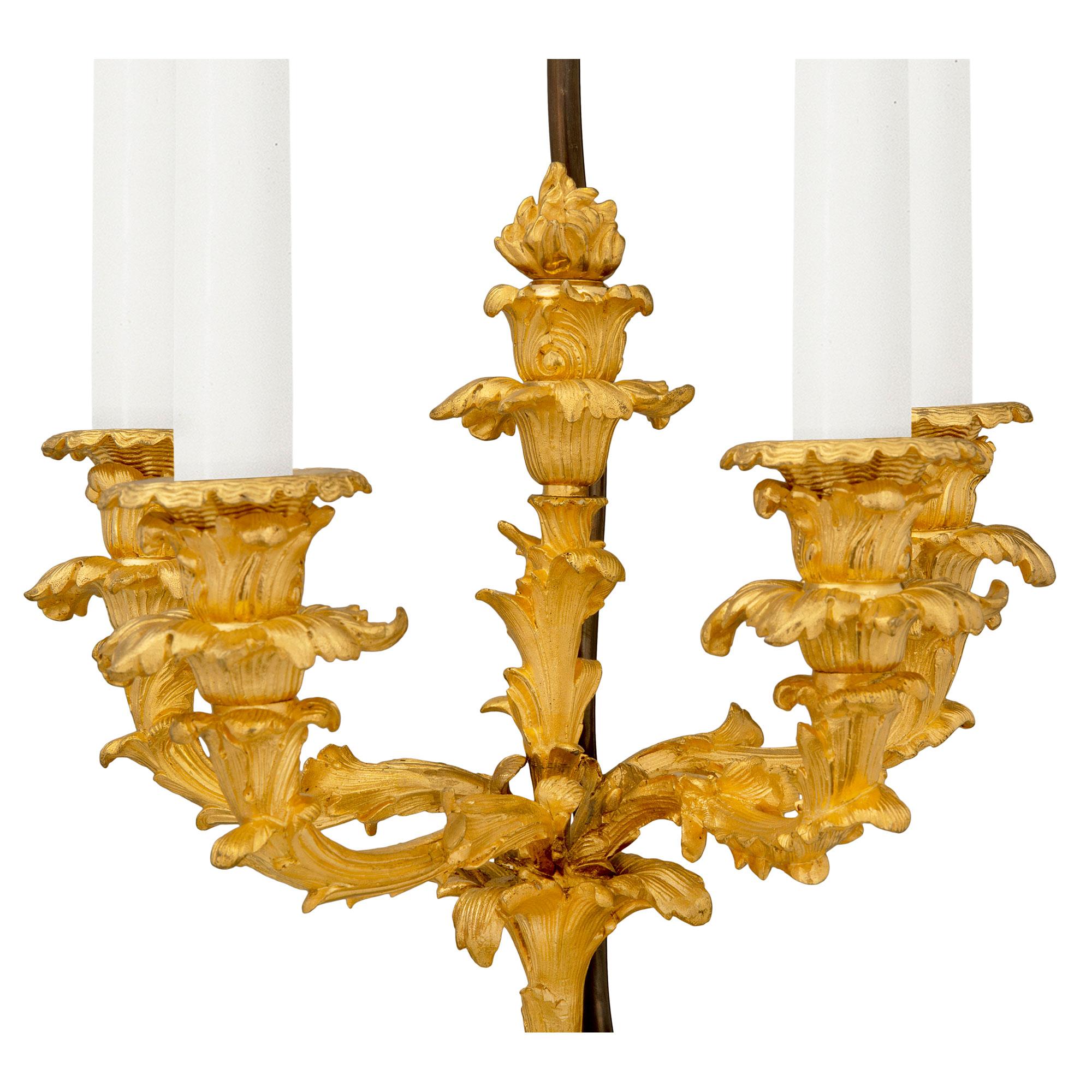 French 19th Century Louis XV St. Ormolu Candelabras Mounted into Lamps For Sale 2