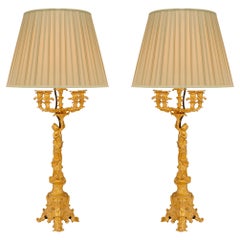 French 19th Century Louis XV St. Ormolu Candelabras Mounted into Lamps