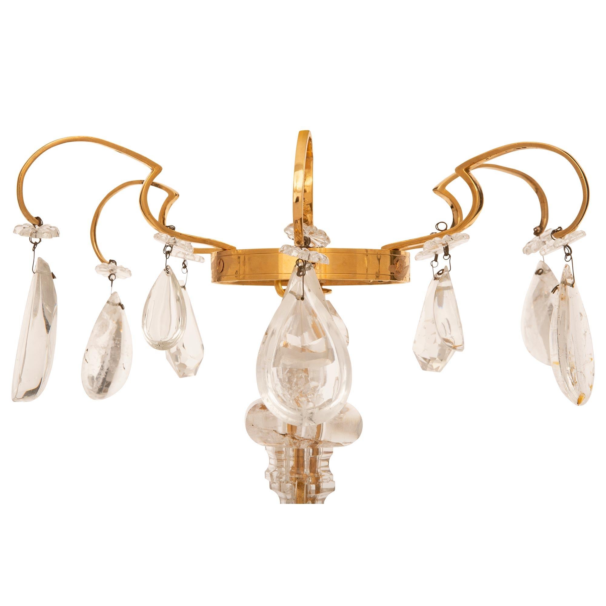 French 19th Century Louis XV St. Ormolu, Crystal And Rock Crystal Chandelier For Sale 1