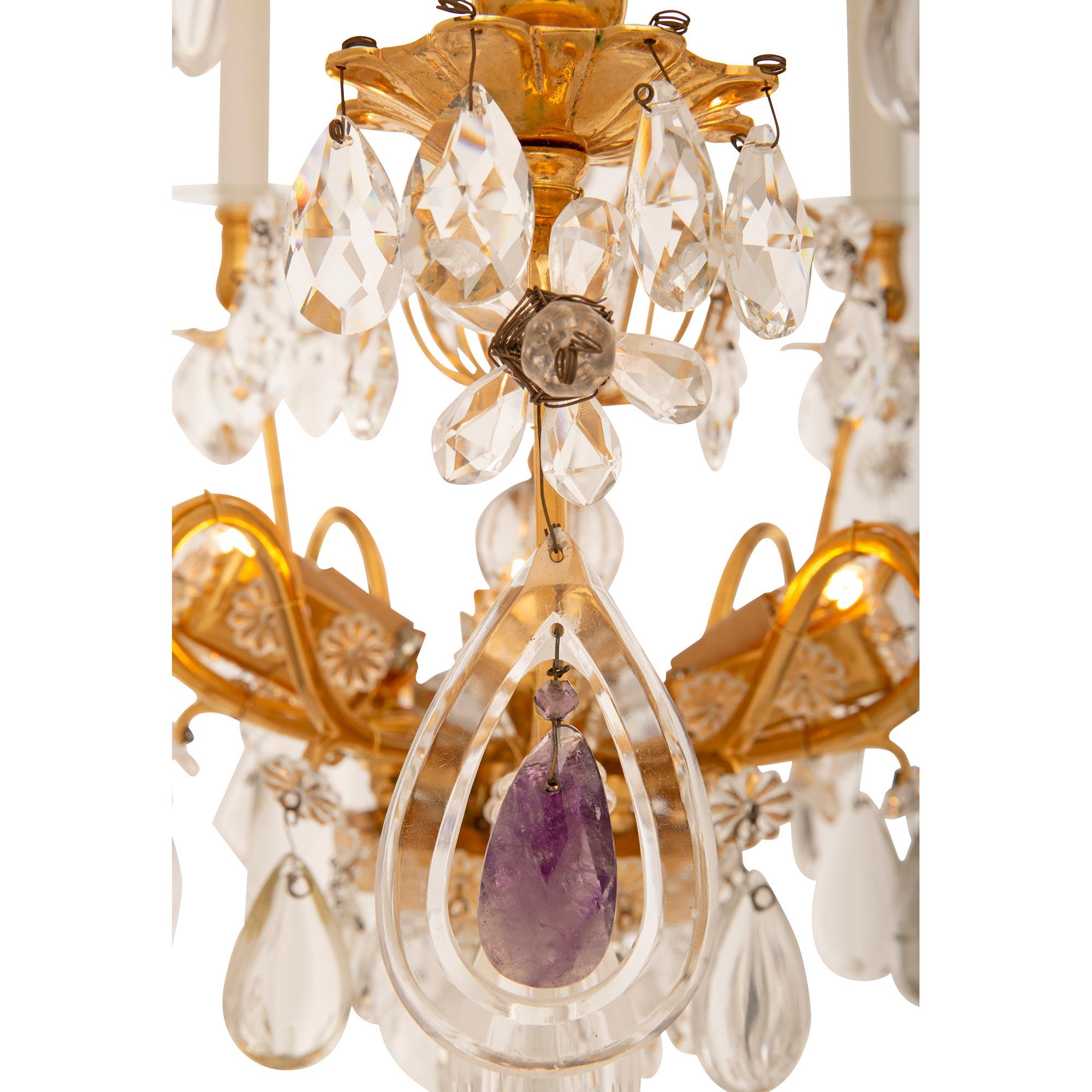 French 19th Century Louis XV St. Ormolu, Crystal And Rock Crystal Chandelier For Sale 4