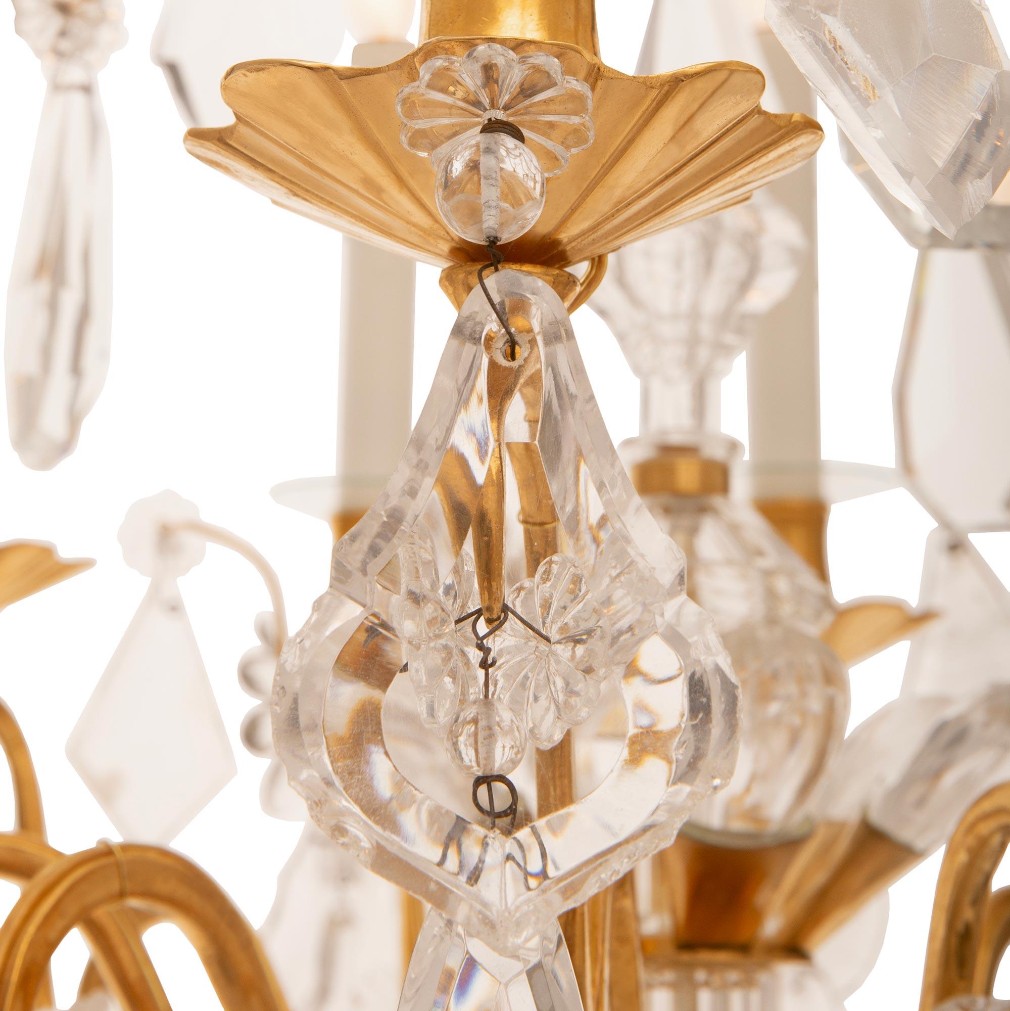 French 19th Century Louis XV St. Ormolu, Rock Crystal And Crystal Chandelier For Sale 3