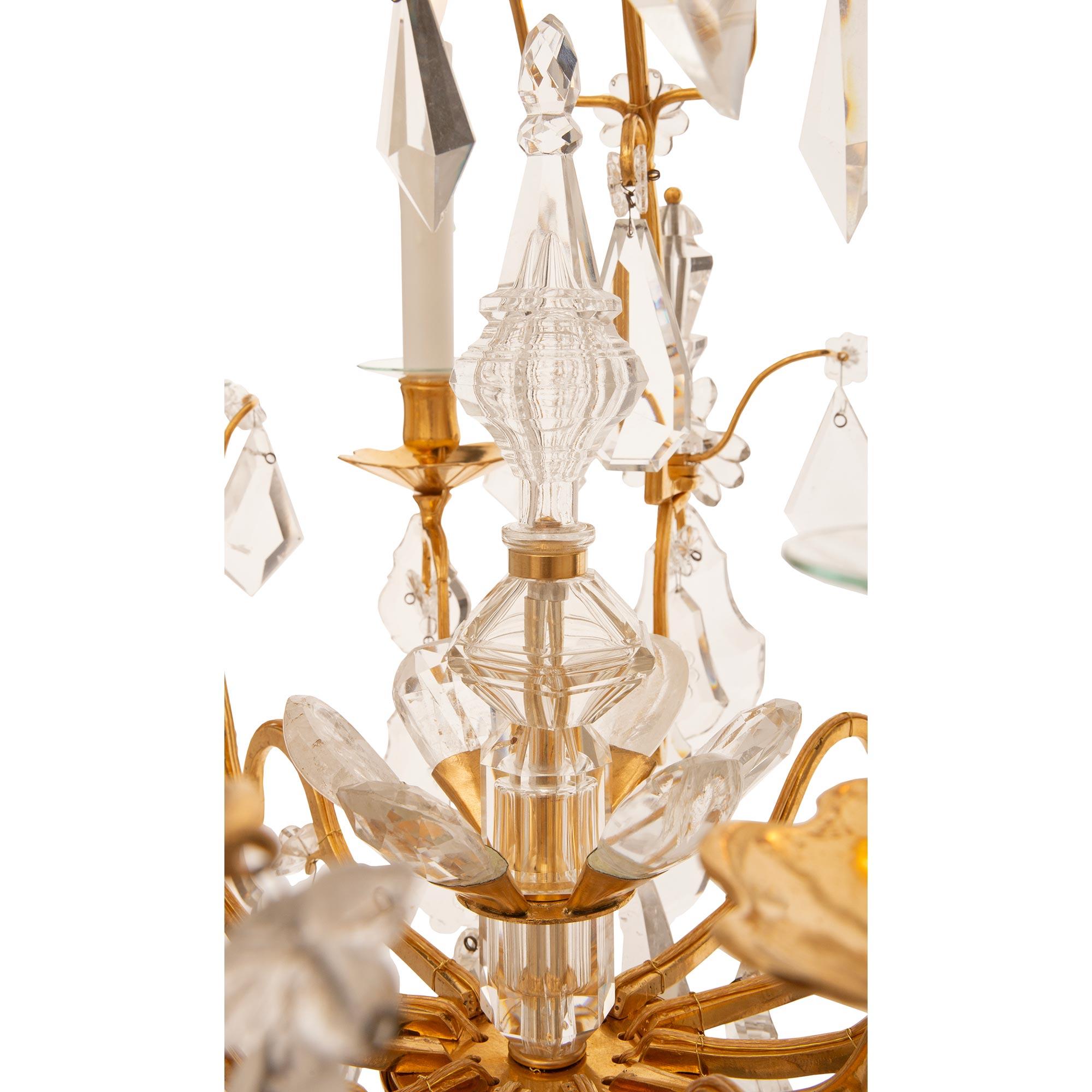 French 19th Century Louis XV St. Ormolu, Rock Crystal And Crystal Chandelier For Sale 4