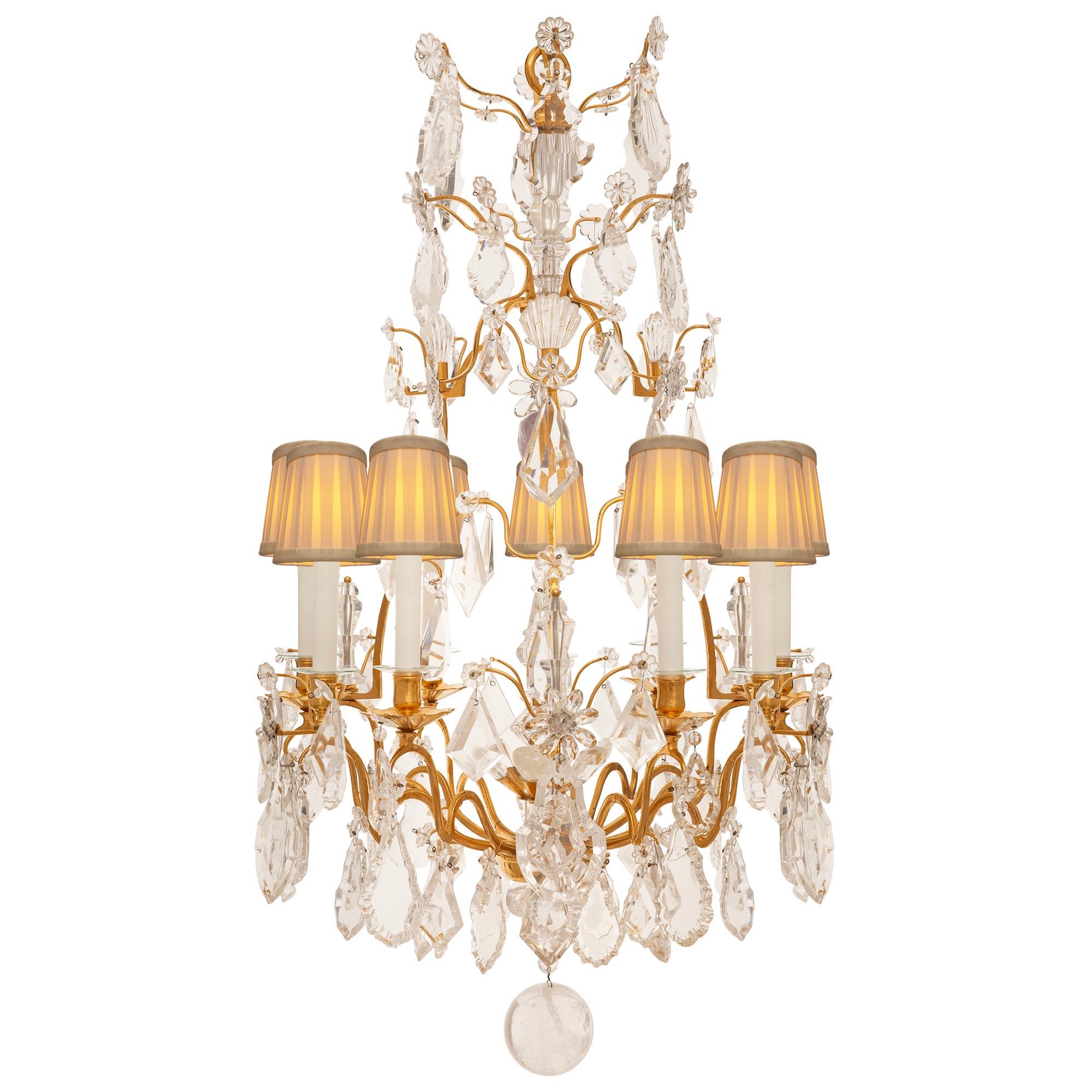 French 19th Century Louis XV St. Ormolu, Rock Crystal And Crystal Chandelier For Sale
