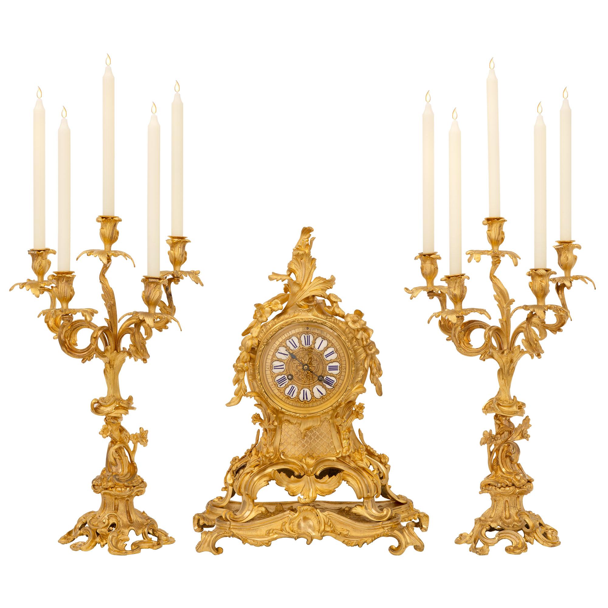 French 19th Century Louis XV St. Ormolu Signed Garniture Set