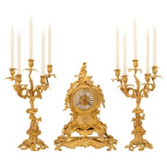French 19th Century Louis XV St. Ormolu Signed Garniture Set
