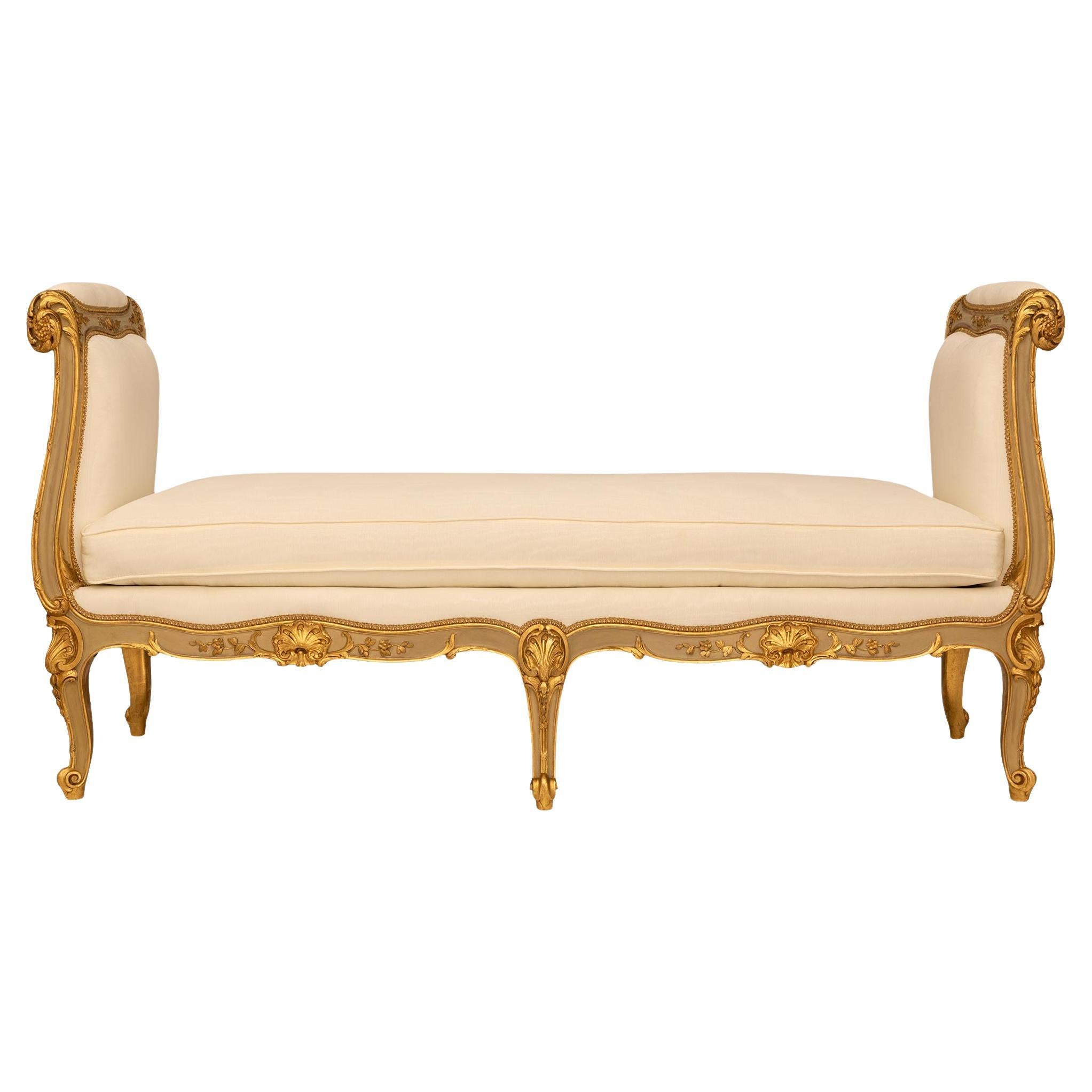 French 19th century Louis XV st. patinated and Giltwood bench