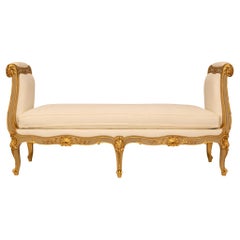 French 19th century Louis XV st. patinated and Giltwood bench