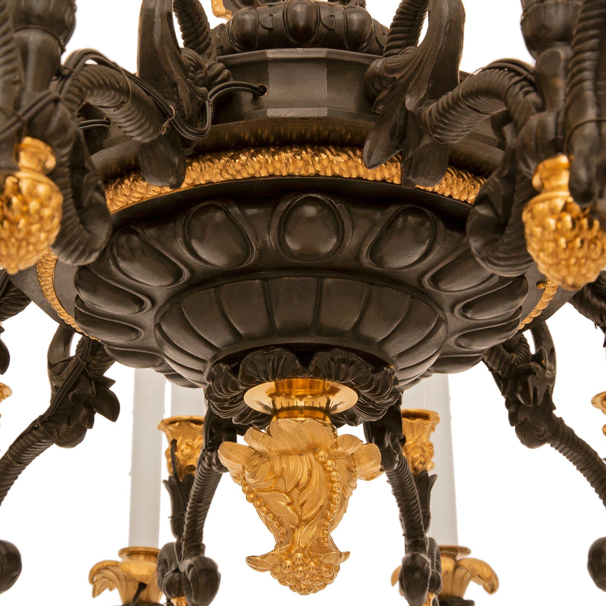 French 19th century Louis XV st. patinated Bronze and Ormolu chandelier For Sale 2