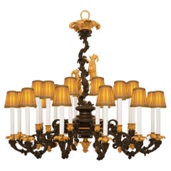 French 19th century Louis XV st. patinated Bronze and Ormolu chandelier