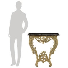 French 19th century Louis XV st. patinated Wood and Nero Antico marble console
