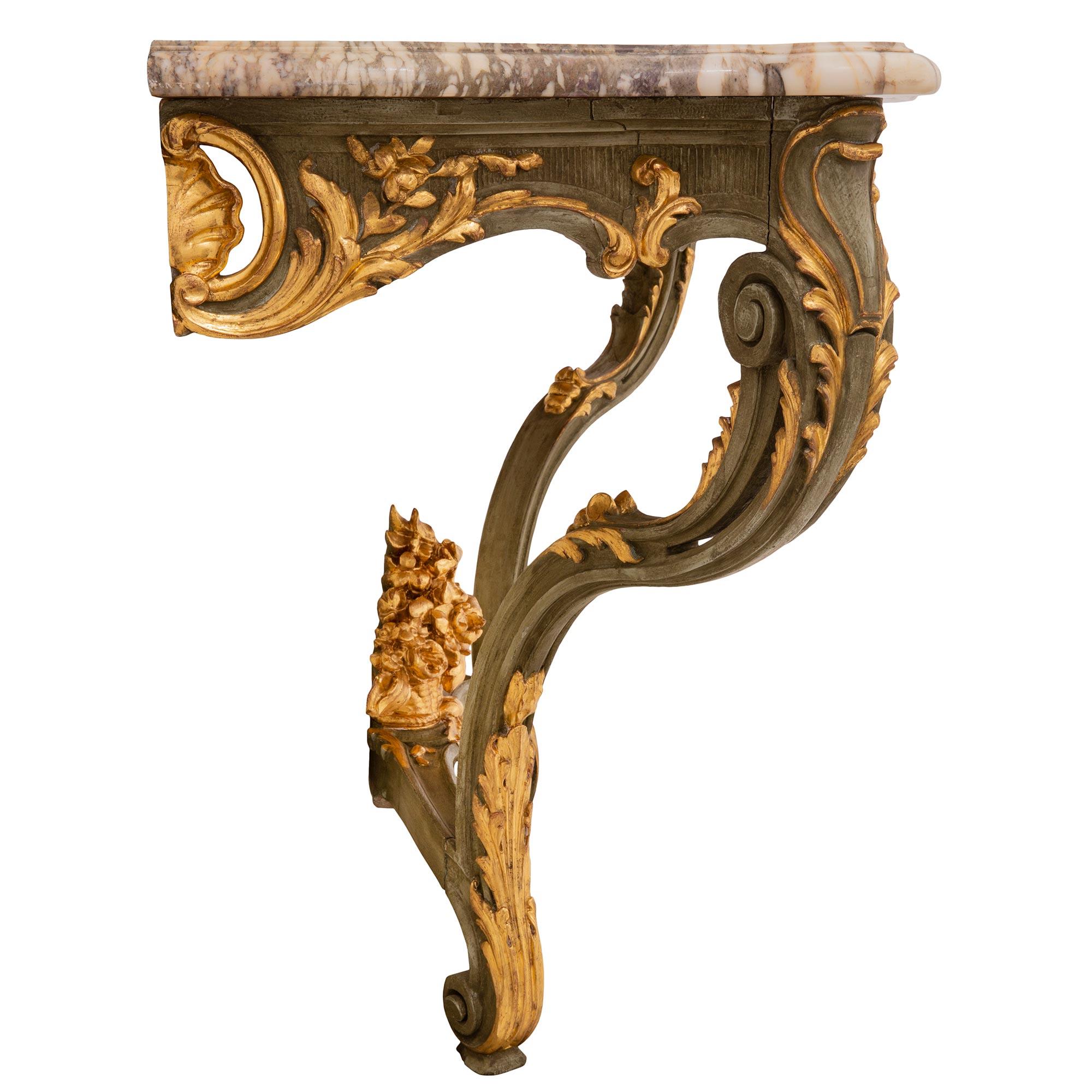 French 19th Century Louis XV St. Patinated Wood, Giltwood and Marble Console For Sale 1