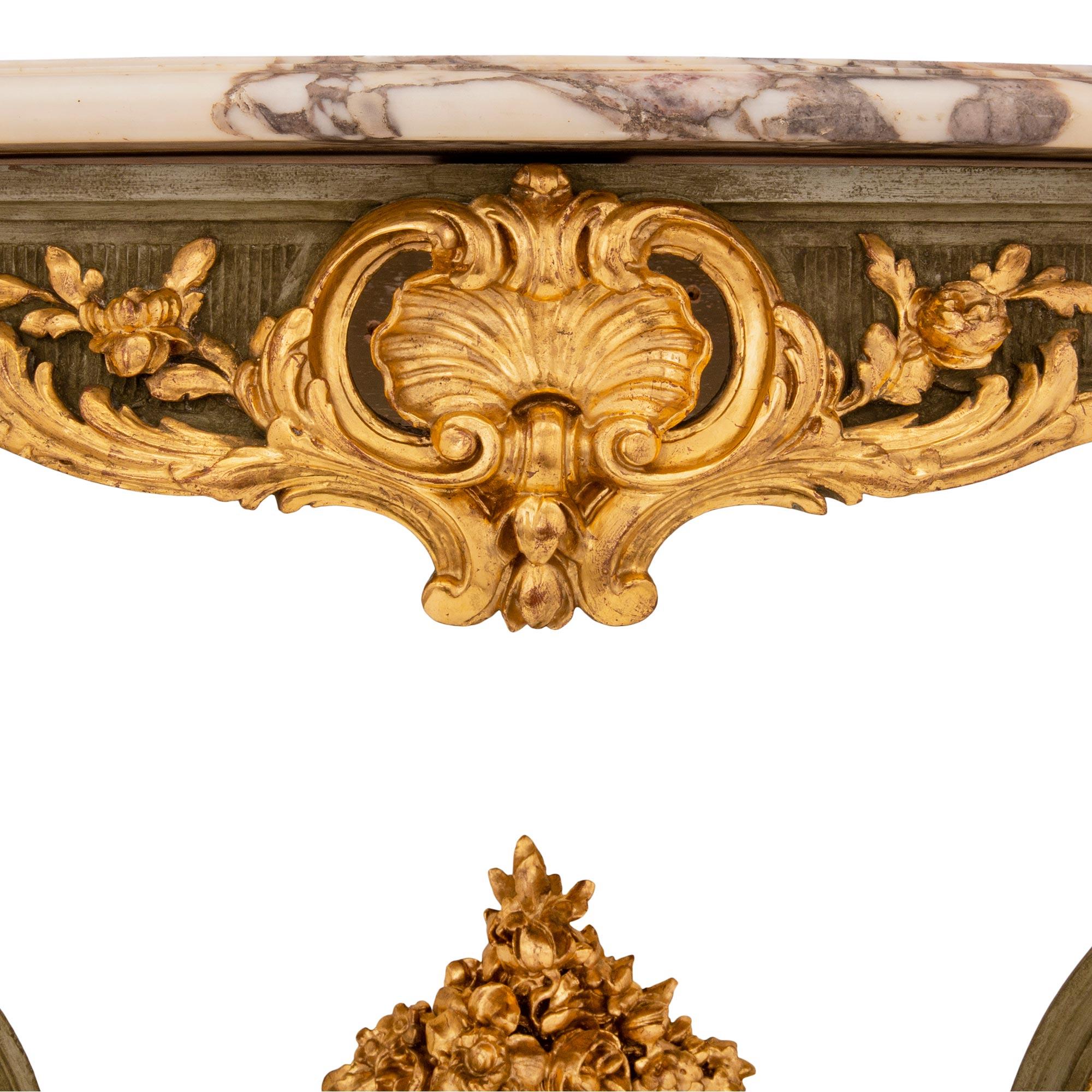 French 19th Century Louis XV St. Patinated Wood, Giltwood and Marble Console For Sale 2