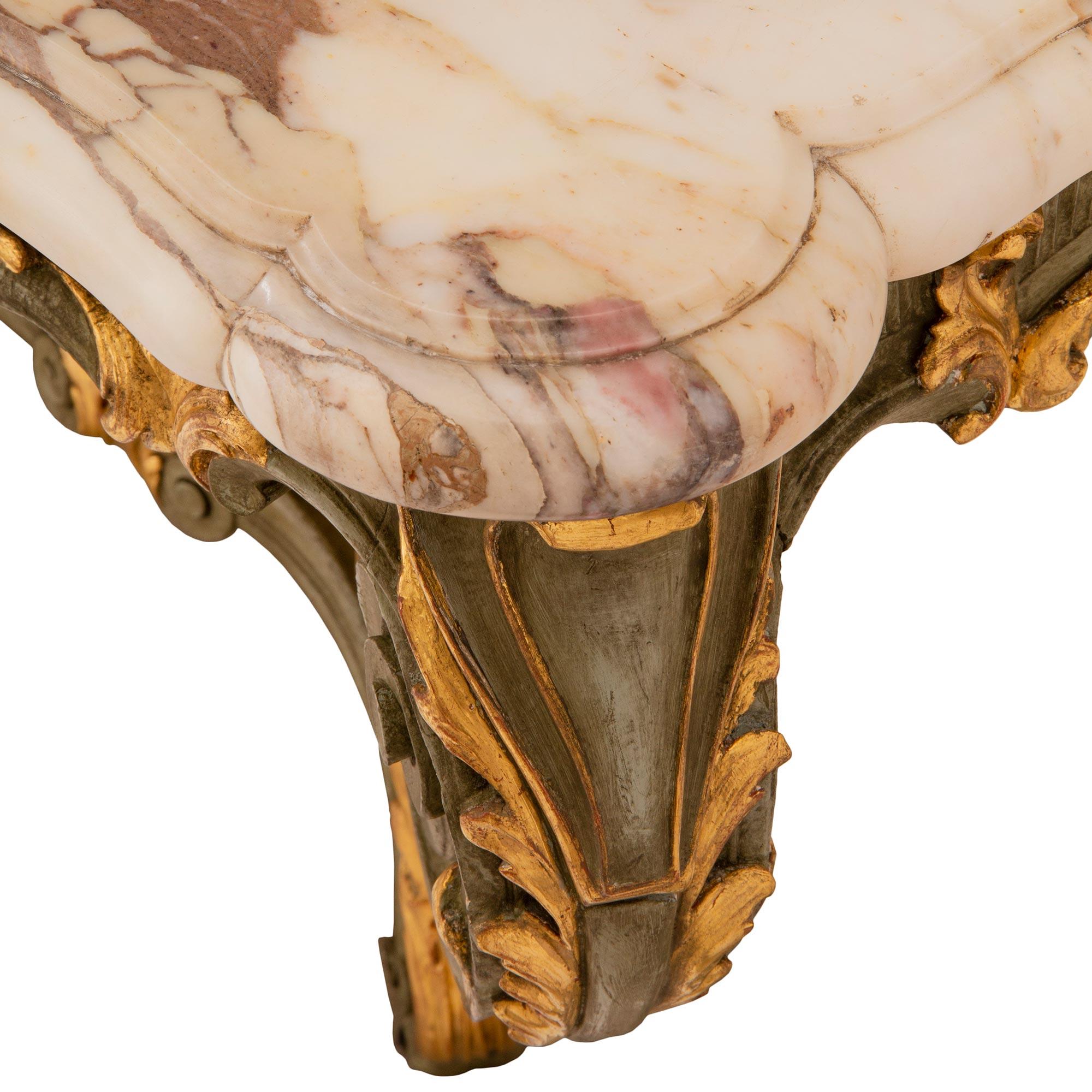 French 19th Century Louis XV St. Patinated Wood, Giltwood and Marble Console For Sale 3