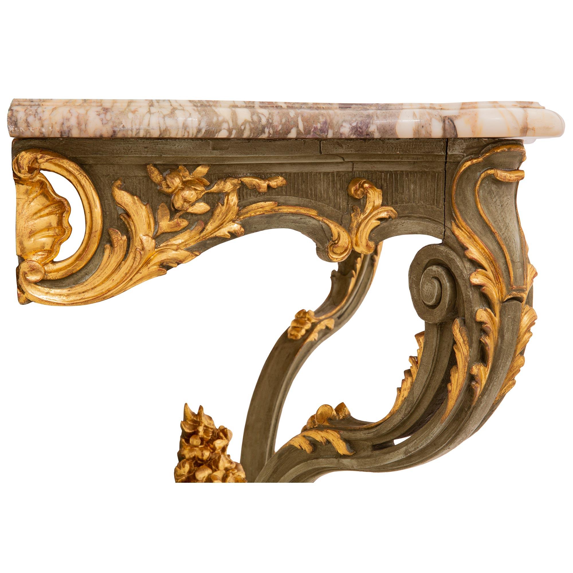 French 19th Century Louis XV St. Patinated Wood, Giltwood and Marble Console For Sale 4