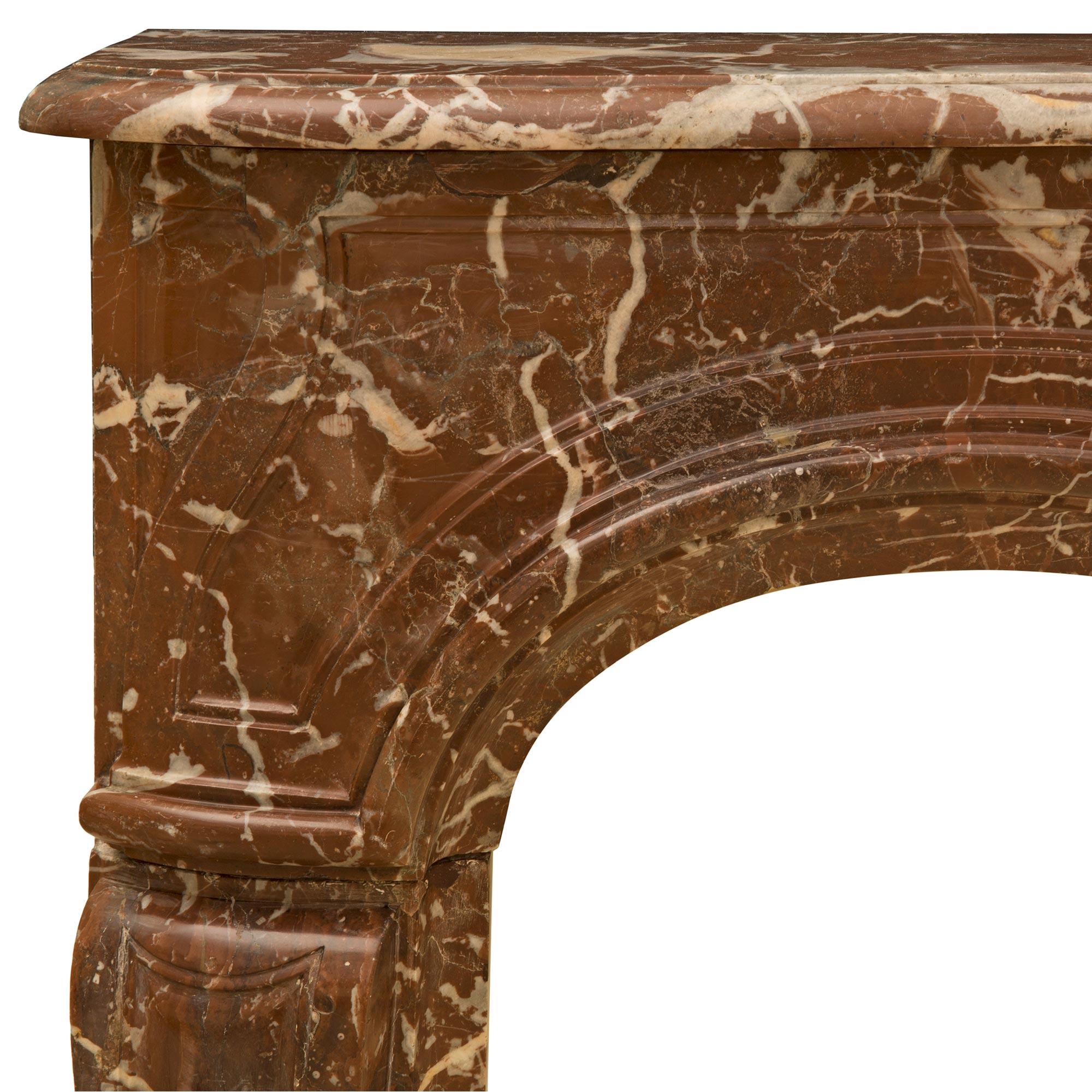 French 19th Century Louis XV St. Rosso Merlino Marble Mantel For Sale 1