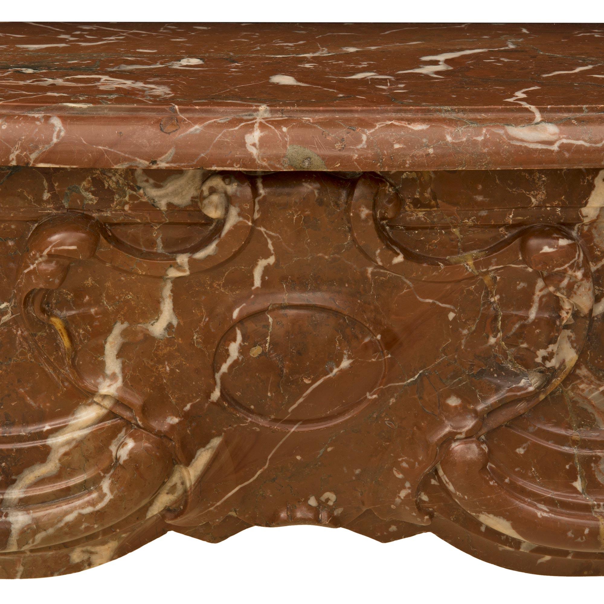 French 19th Century Louis XV St. Rosso Merlino Marble Mantel For Sale 2