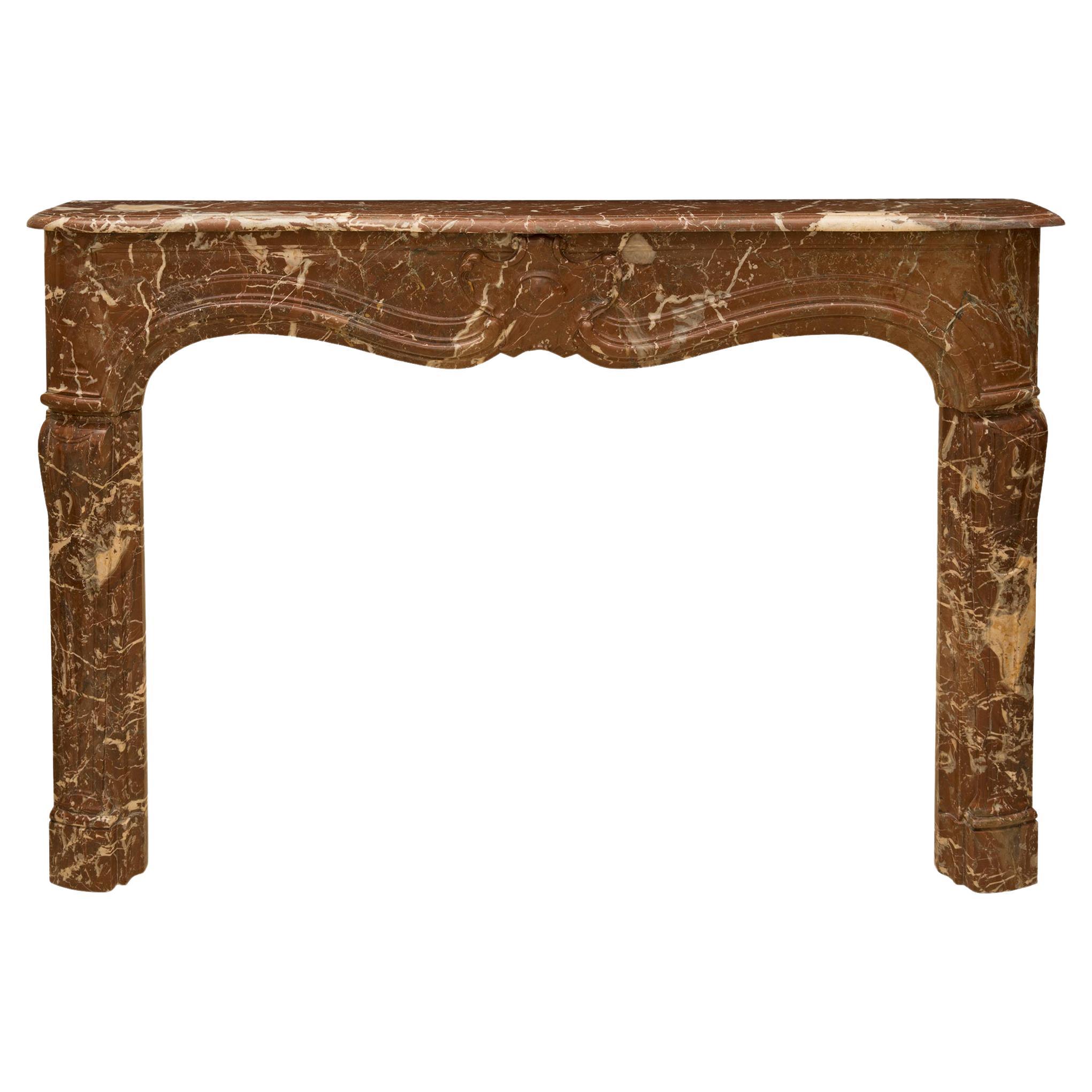 French 19th Century Louis XV St. Rosso Merlino Marble Mantel For Sale