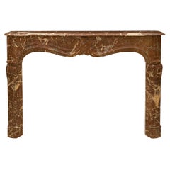 Antique French 19th Century Louis XV St. Rosso Merlino Marble Mantel