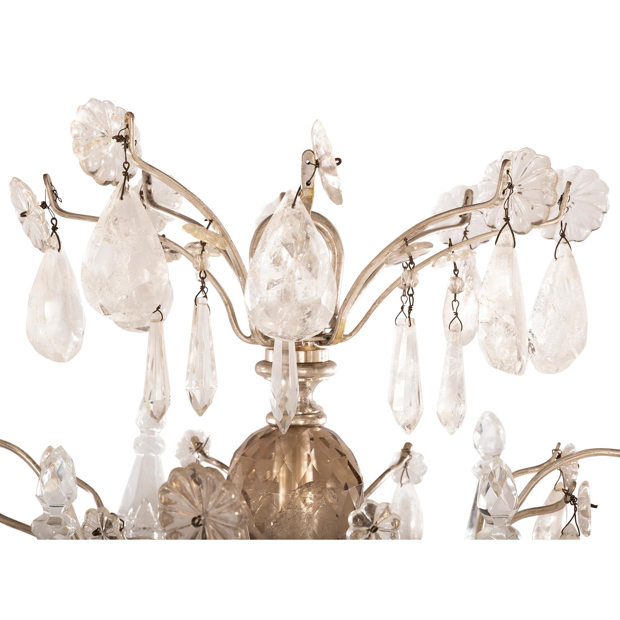 French 19th Century Louis XV St. Silvered Bronze And Rock Crystal Chandelier In Good Condition For Sale In West Palm Beach, FL