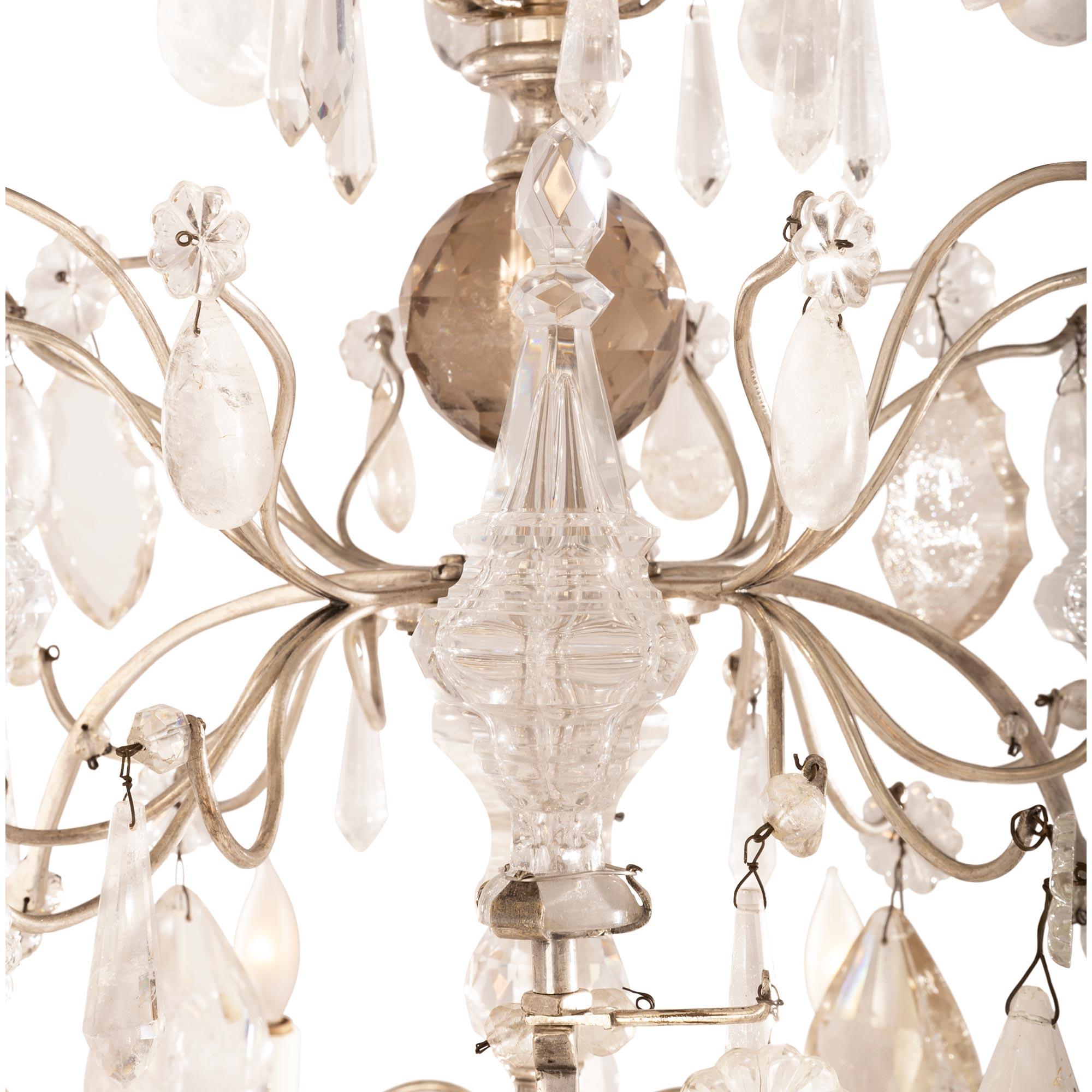 French 19th Century Louis XV St. Silvered Bronze And Rock Crystal Chandelier For Sale 1