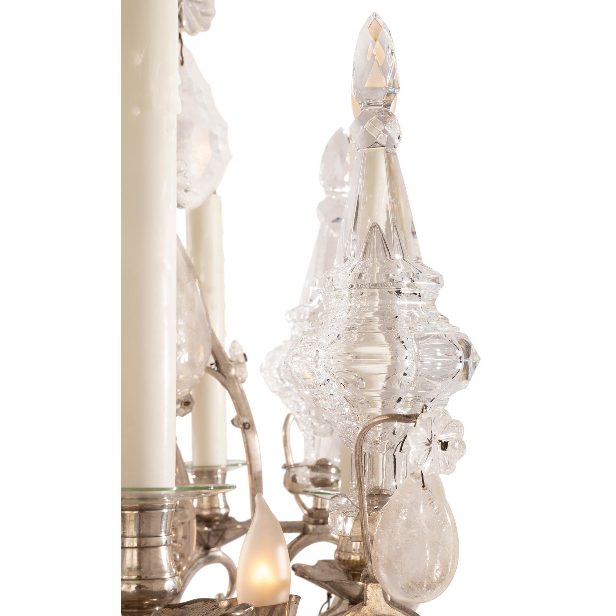 French 19th Century Louis XV St. Silvered Bronze And Rock Crystal Chandelier For Sale 4