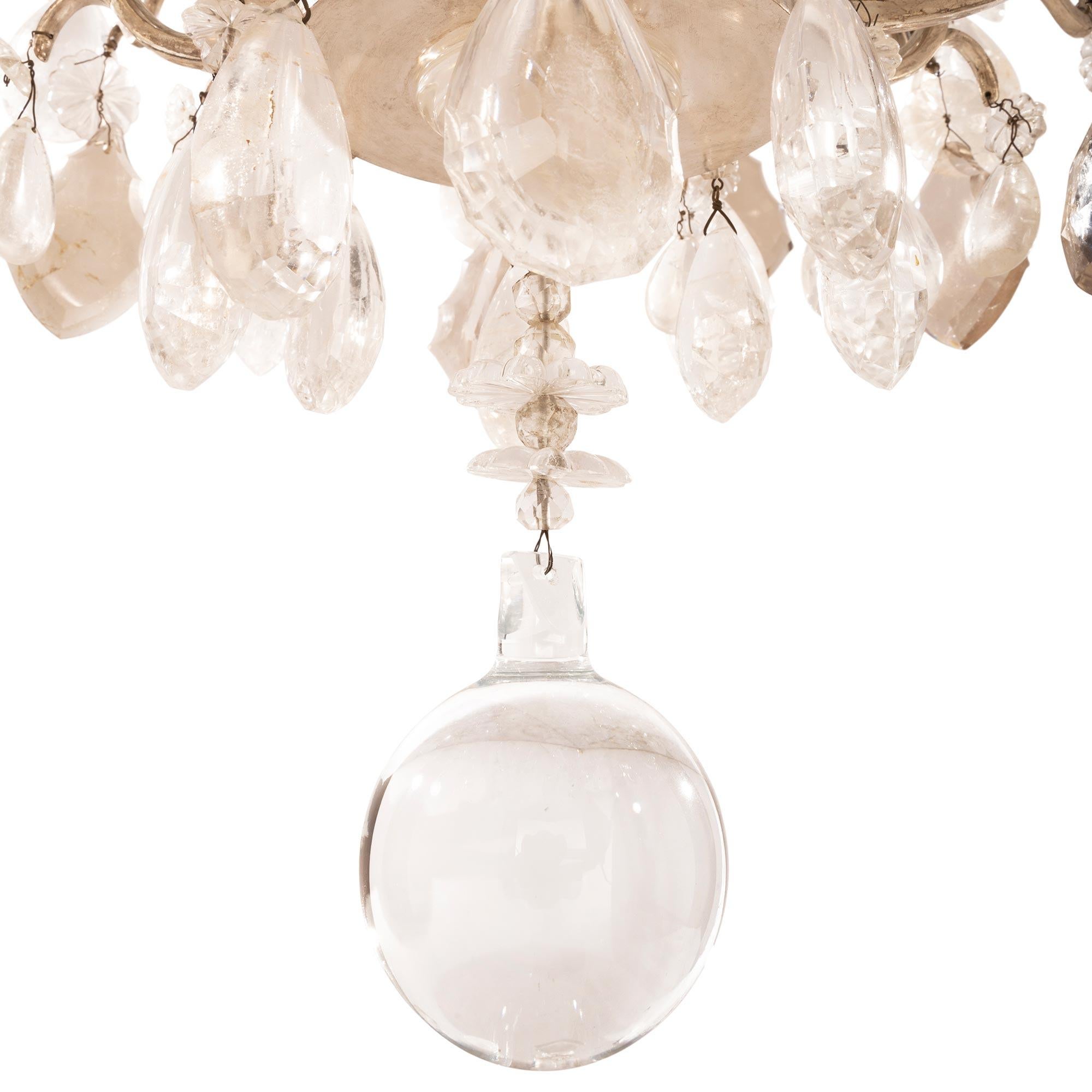 French 19th Century Louis XV St. Silvered Bronze And Rock Crystal Chandelier For Sale 5
